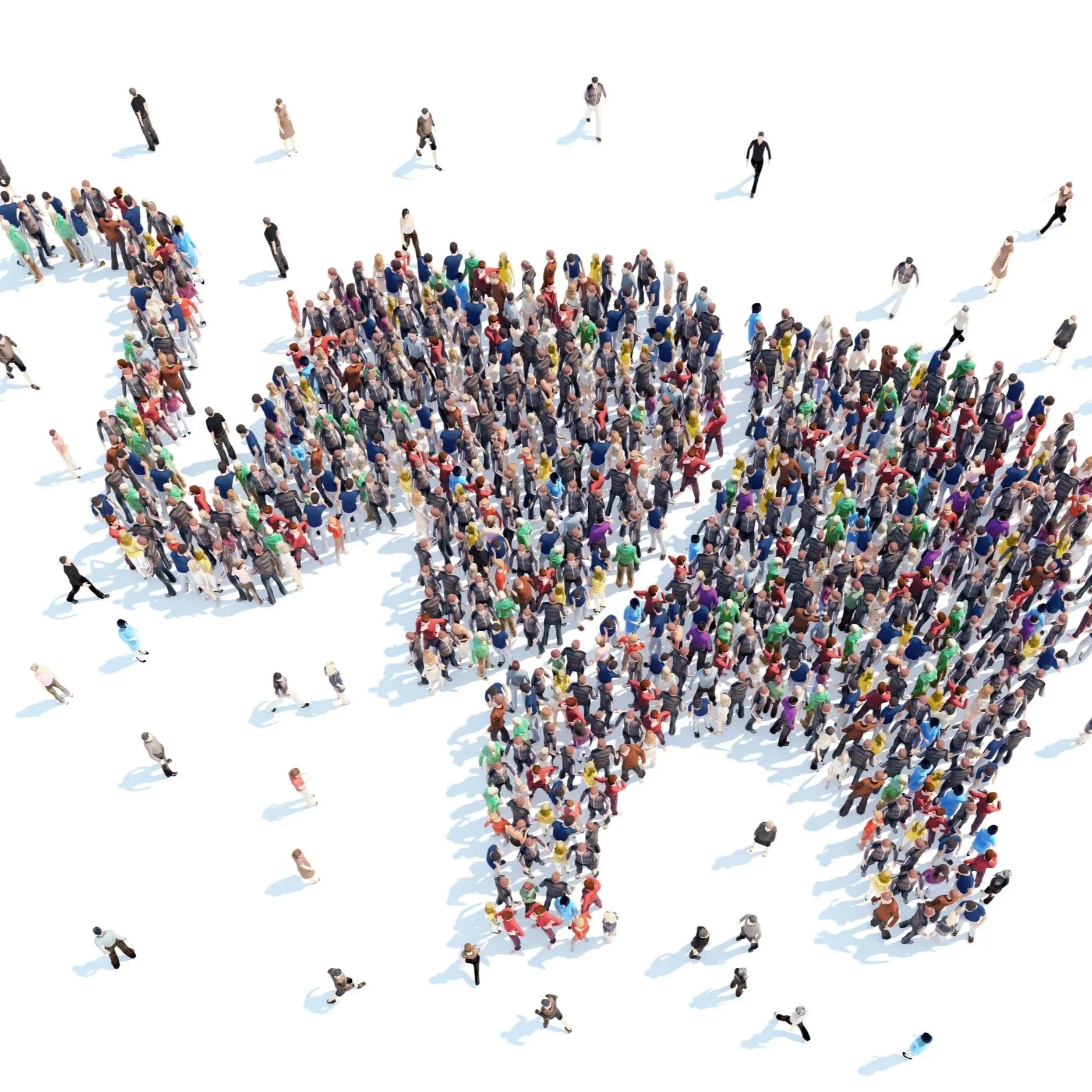 People standing in a shape that forms an elephant