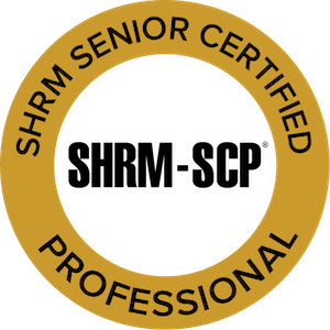 SHRM-SCP Senior Certified Professional badge in human resources, held by Cassandra Shepard.