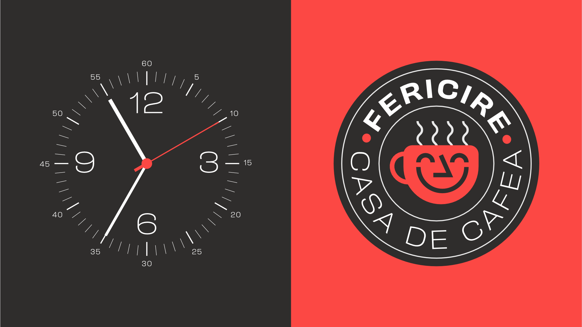 Aplicaciones de Galeana en un reloj analógico y en la identidad gráfica circular de una cafetería.