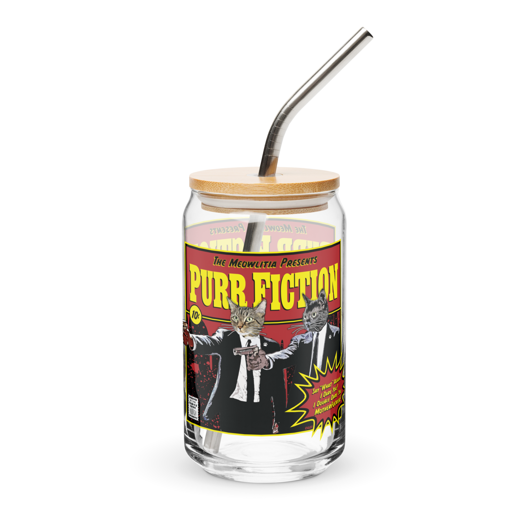 The Meowlitia Presents “Purr Fiction” 16oz Can Pint Glass