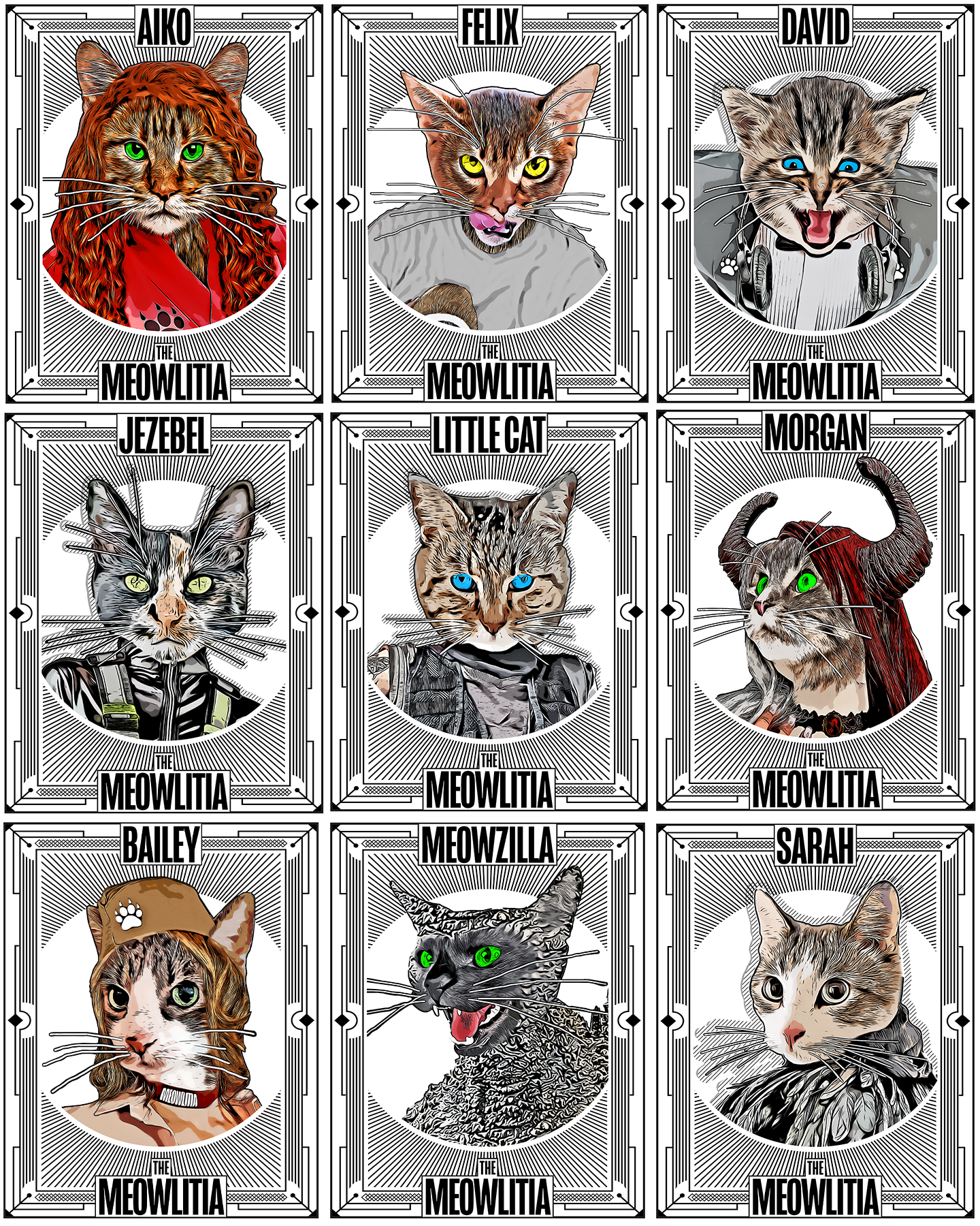 "The Meowlitia" Team Character Cards