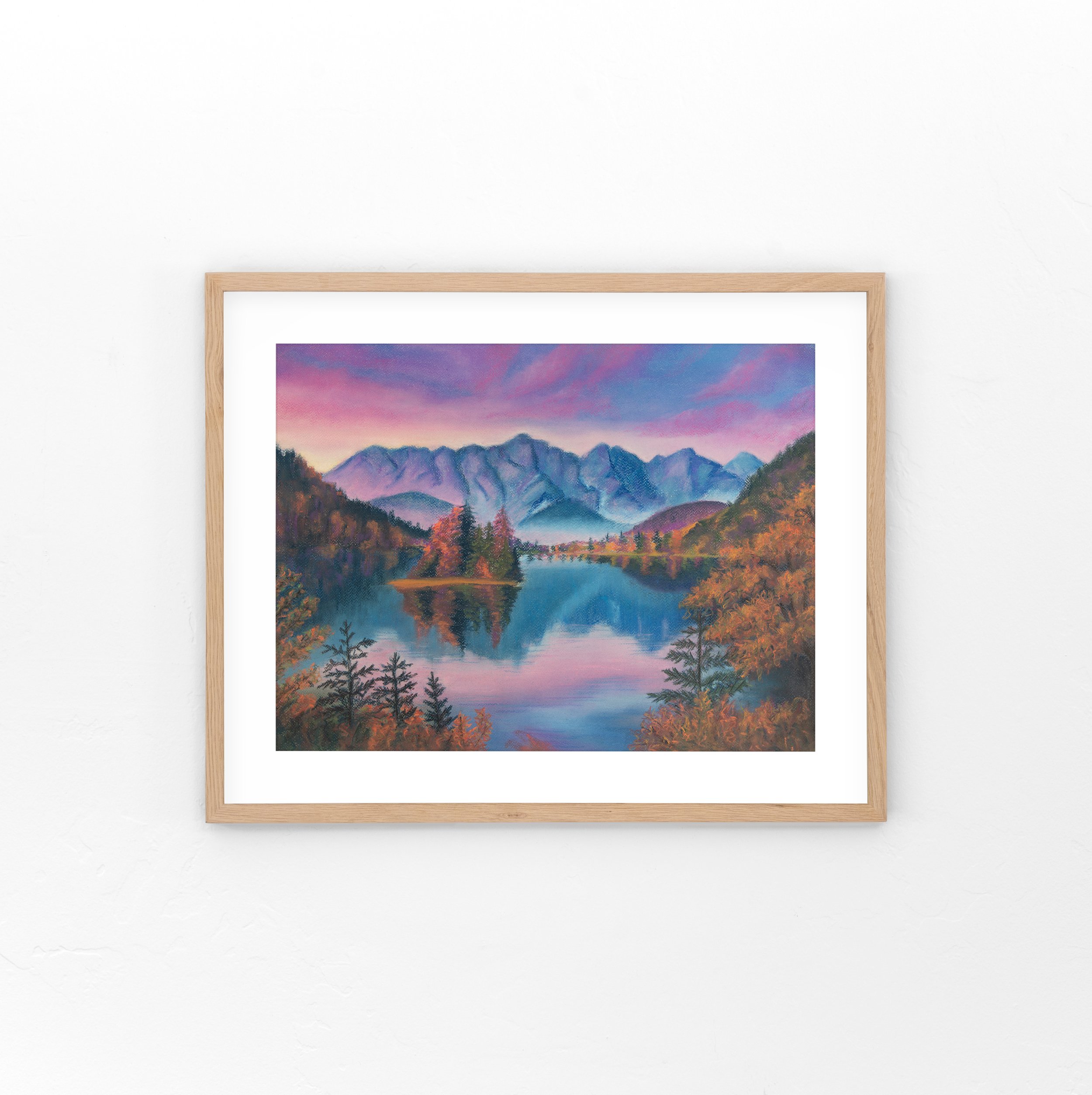 Tranquil Valley original pastel painting - fall leaves reflecting on the water - Ashley Abbs