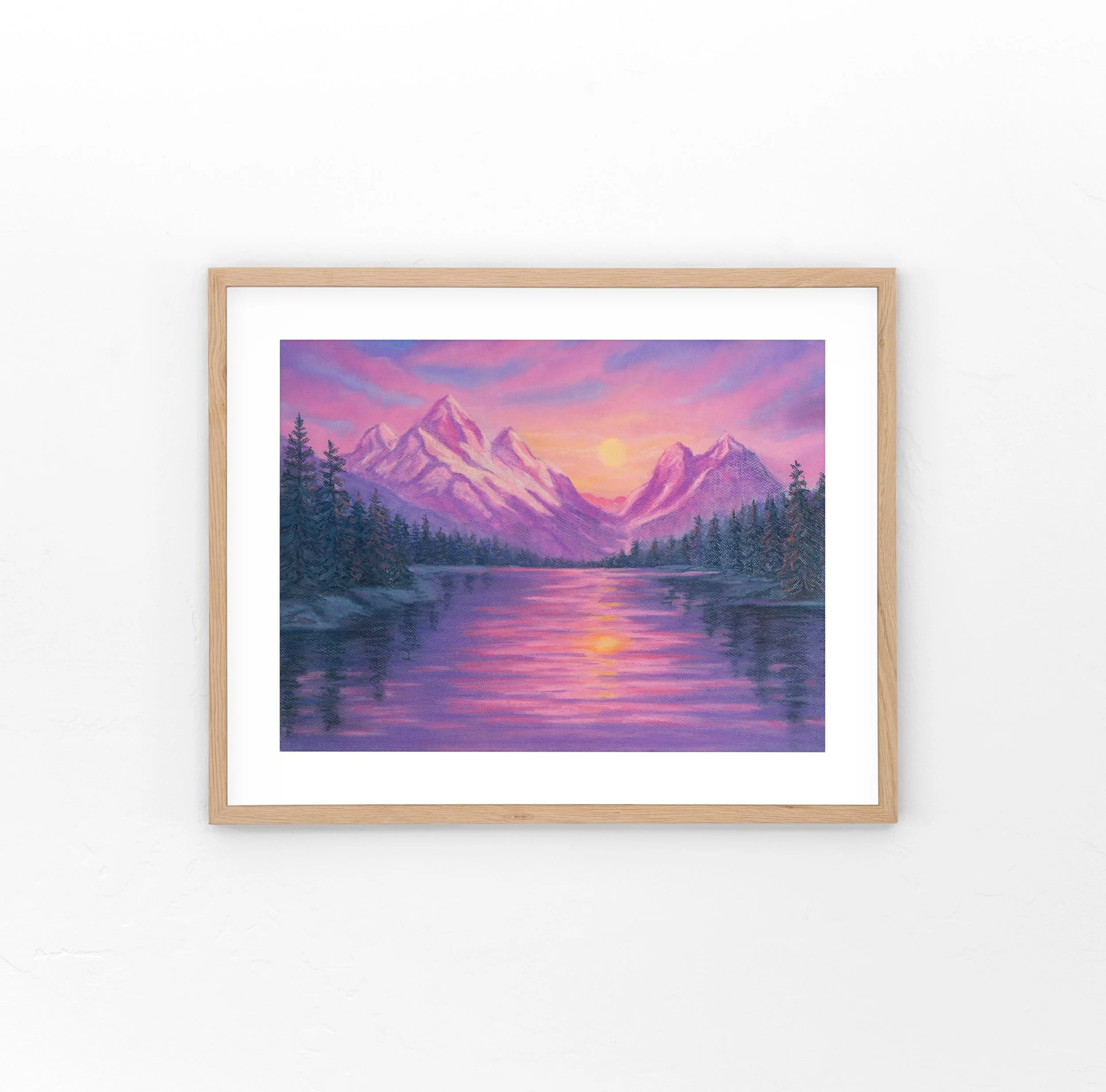 Tranquil Valley original pastel painting - warm summer sunset on the water - Ashley Abbs