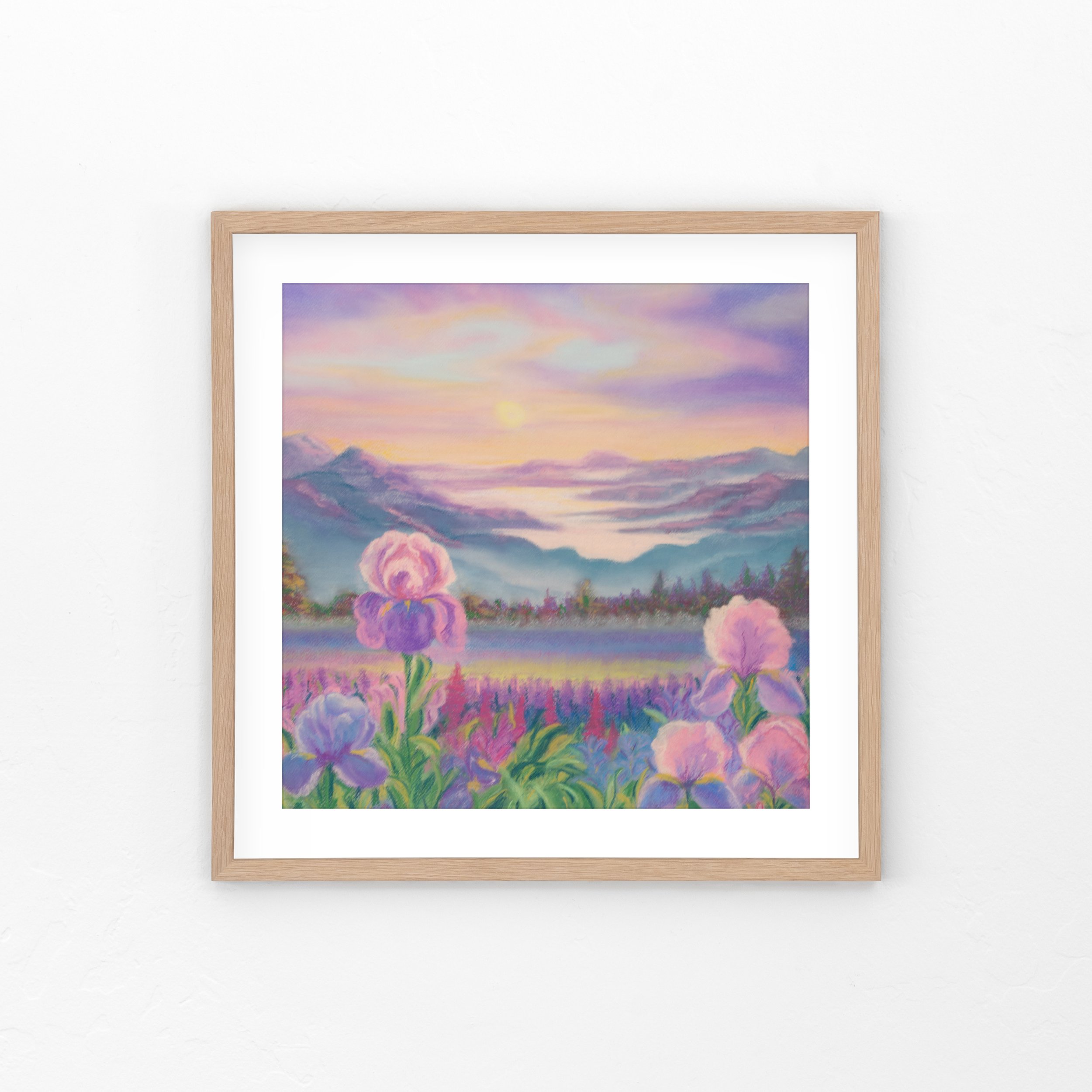 Tranquil Valley pastel painting - irises in the valley - Ashley Abbs
