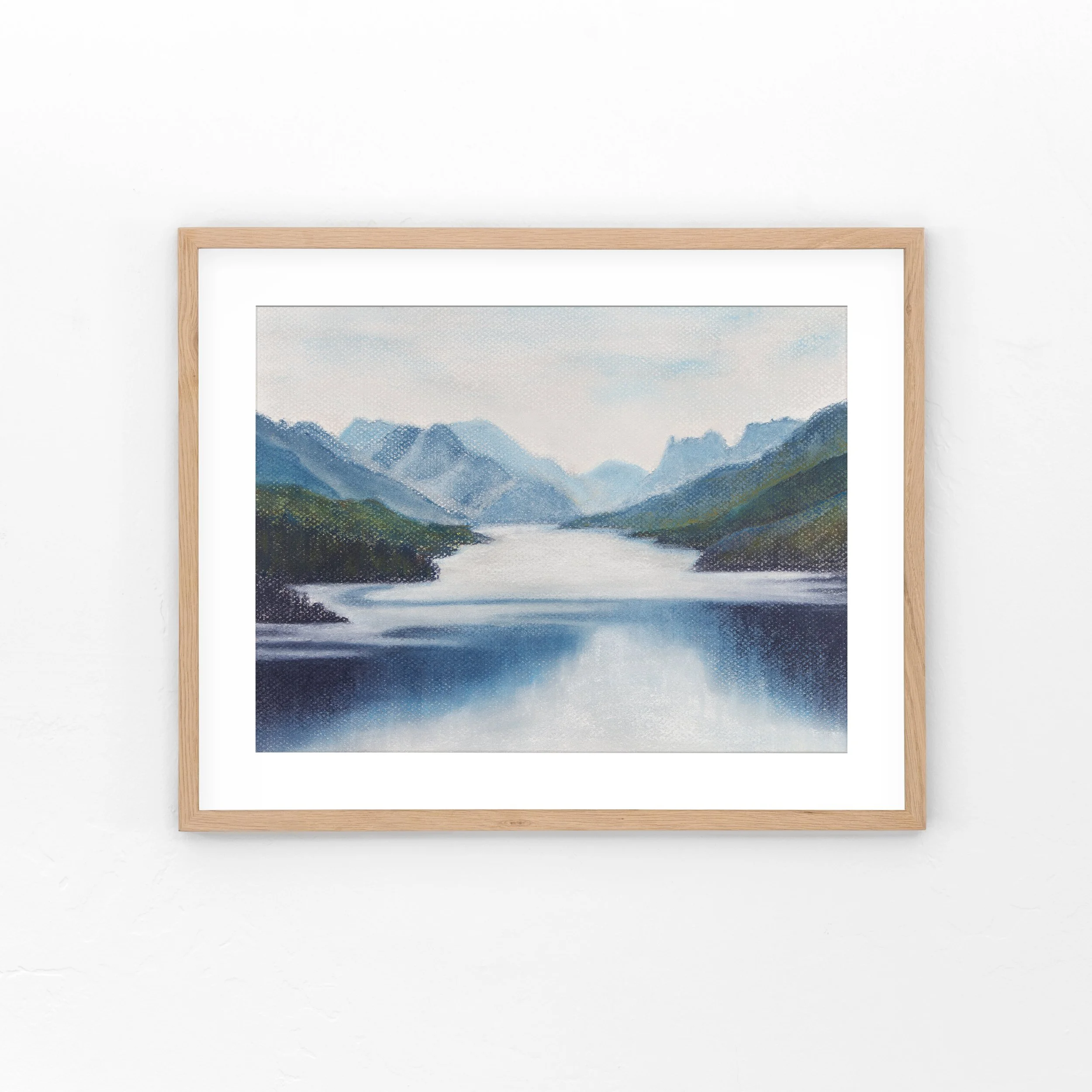 Elemental Original pastel painting - blue mountain reflections - Ashley Abbs