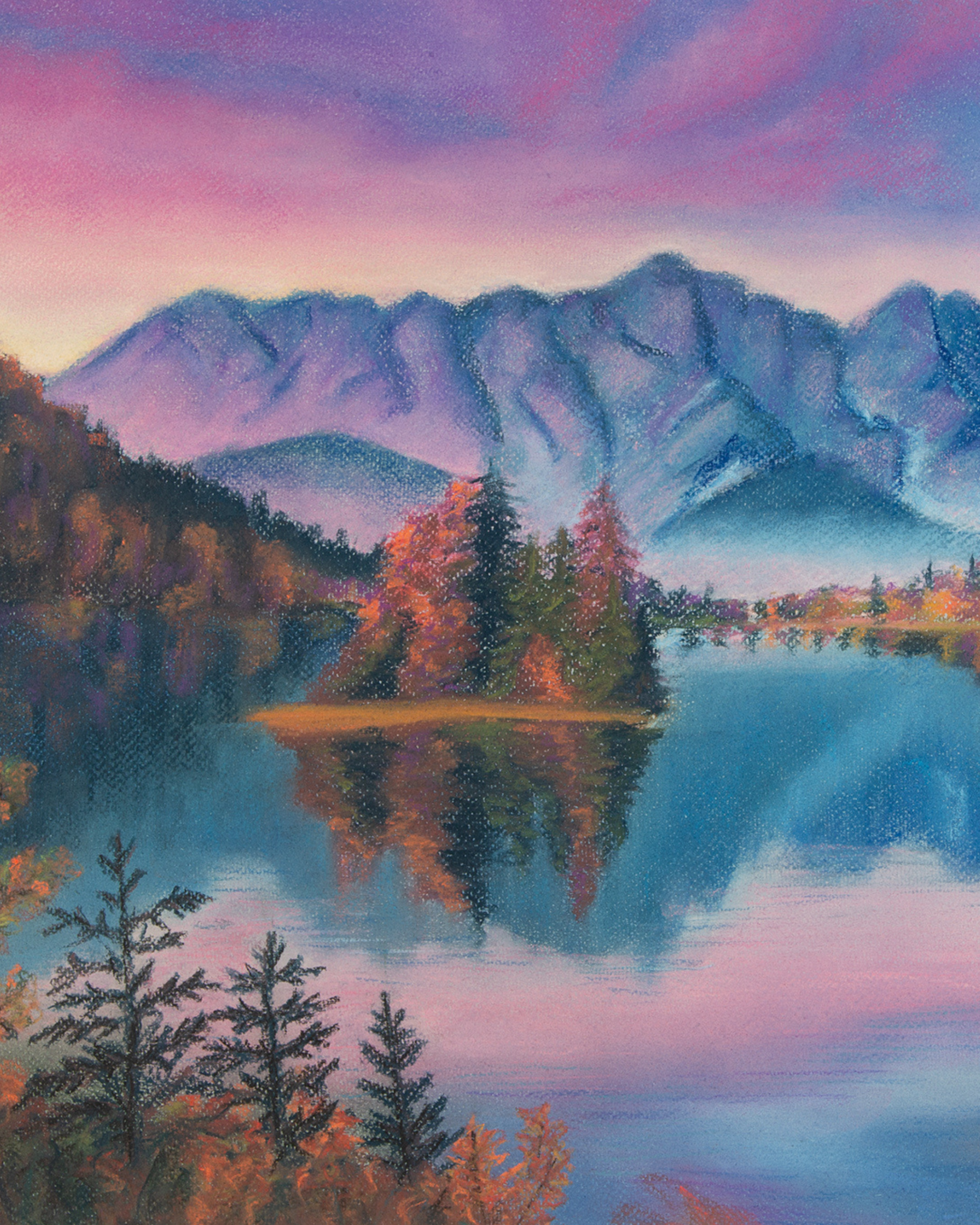 Reflections of a Quiet Heart soft pastel landscape painting by Canadian Artist Ashley Abbs