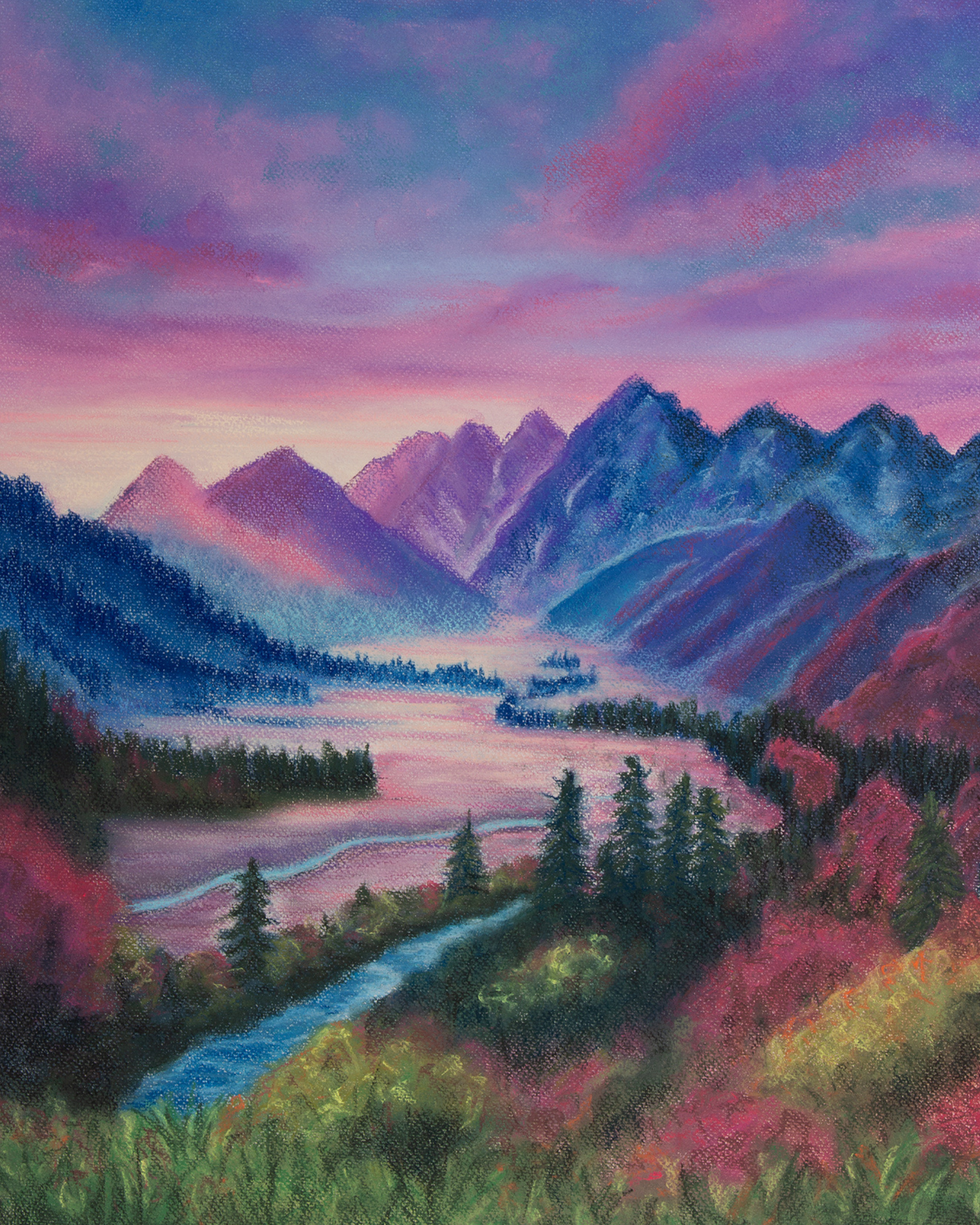 Timeless Horizon Original Soft Pastel Landscape painting by Canadian Artist Ashley Abbs