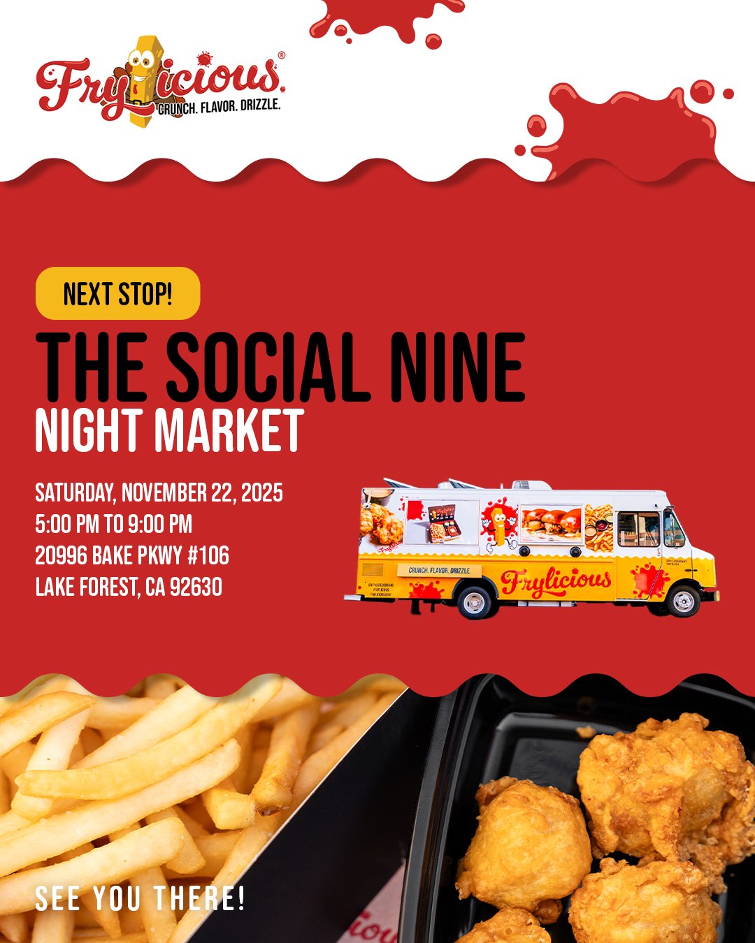 The Social Nine Night Market just got more delicious. Frylicious is serving up the crunch and flavor you love on November 22 from 5:00 PM to 9:00 PM at 20996 Bake Pkwy #106, Lake Forest, CA 92630.

#frylicious #frenchfries #frieslover #foodlovers #la