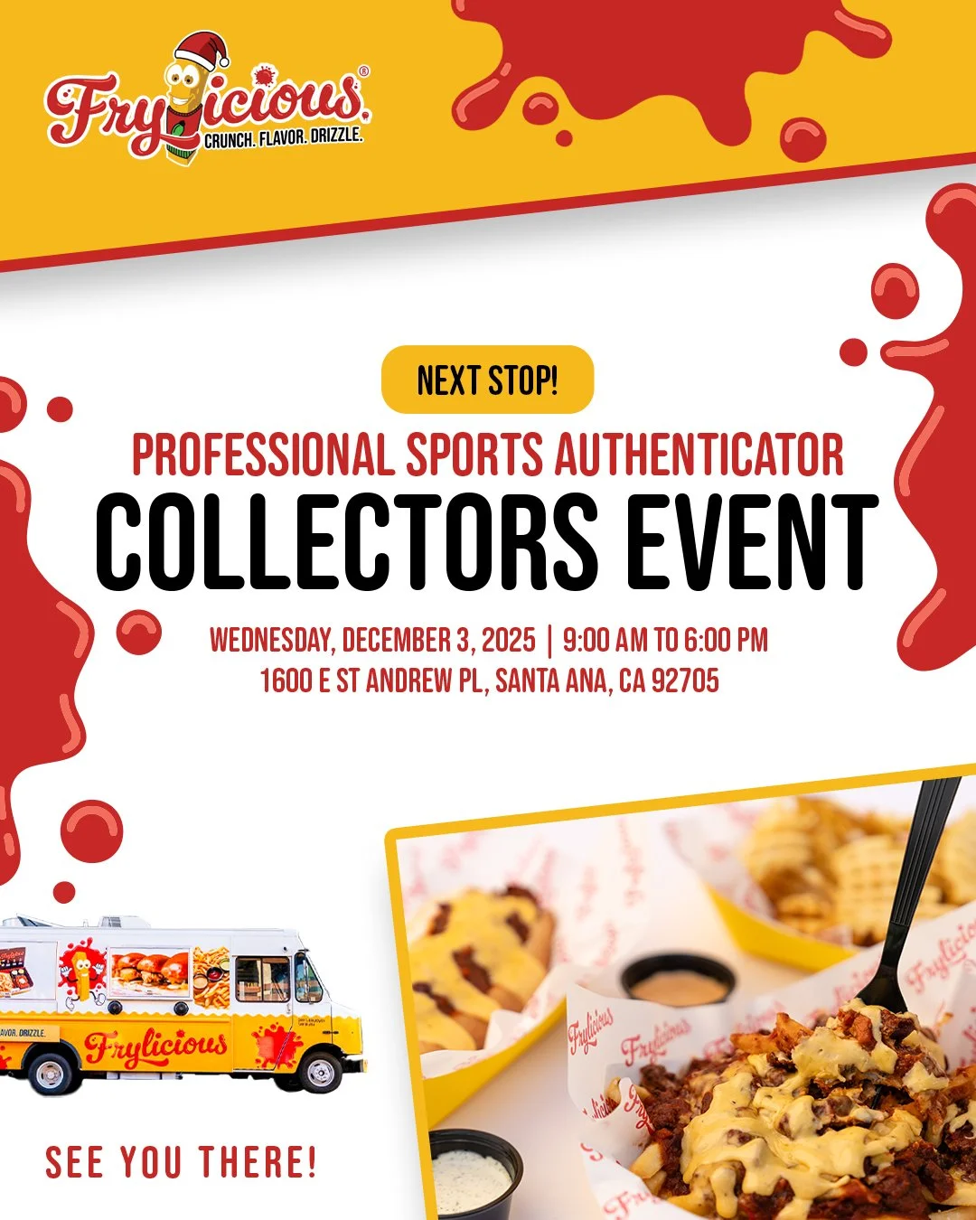 We&rsquo;re rolling in for the PSA Collectors Event on December 3 from 9:00 AM to 6:00 PM at 1600 E St Andrew Pl, Santa Ana. See you there for a full day of good food.

#frylicious #frenchfries #frieslover #foodlovers #santaana