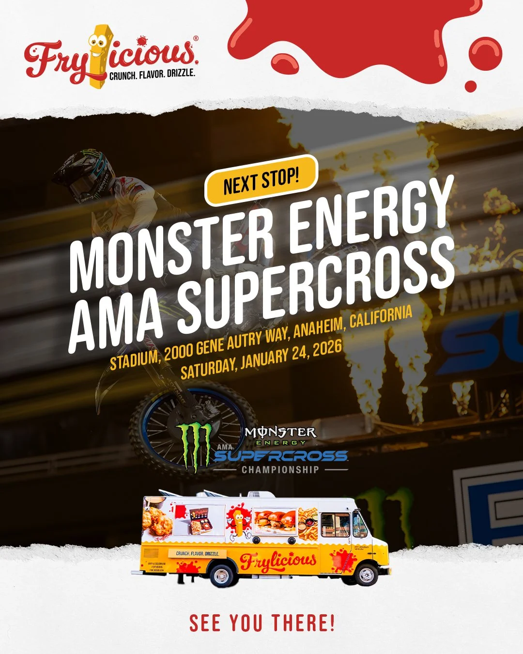 Big engines, big crowds, and Frylicious back in the mix. Catch us at Monster Energy AMA Supercross on Saturday, January 24, 2026, at Angel Stadium in Anaheim. Come for the race, stay for the flavor.

#frylicious #supercross #angelstadium #frieslover 