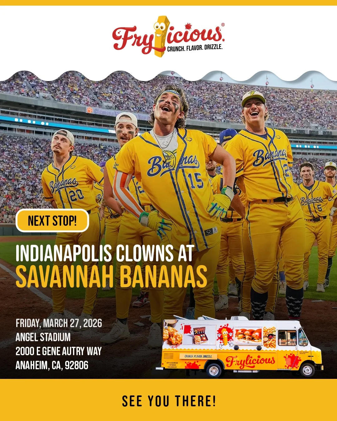 Big game this Friday. Indianapolis Clowns vs Savannah Bananas. Grab your hot, crispy, delicious food at Frylicious.

#frylicious #frenchfries #frieslover #foodlovers #angelstadium