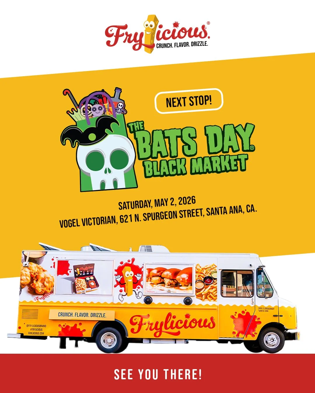 Frylicious is rolling back to The Bats Day Black Market tomorrow at The Vogel Victorian! We were here last year, and we&rsquo;re excited to return for another fun Saturday. Come for the finds, stay for the fries. 🍟

📍 Vogel Victorian, 621 N Spurgeo