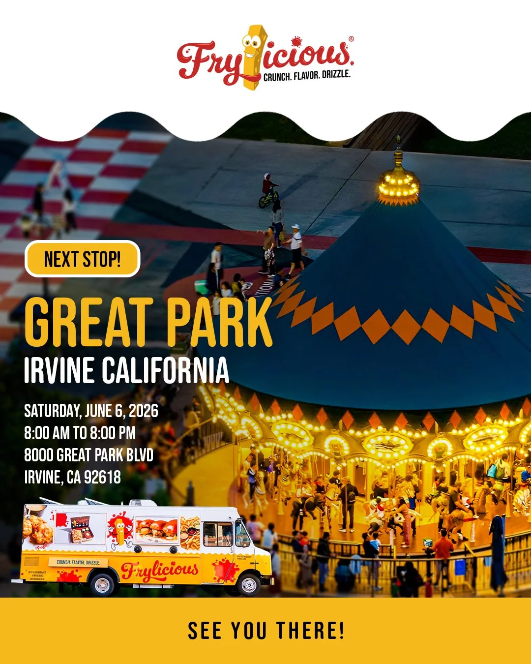 Great Park plans just got better. Stop by Frylicious this Saturday, June 6 from 8:00 AM to 8:00 PM near the Carousel and treat yourself to something hot, crispy, and delicious. 🍟 

#frylicious #frenchfries #frieslover #foodlovers #irvine