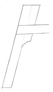 A simple sketch of a geometric shape with straight lines and an angular cut.