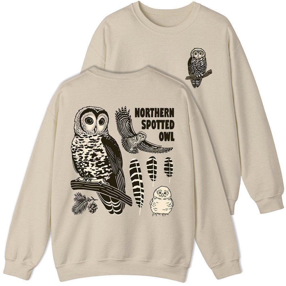 northern spotted owl sweatshirt front and back print