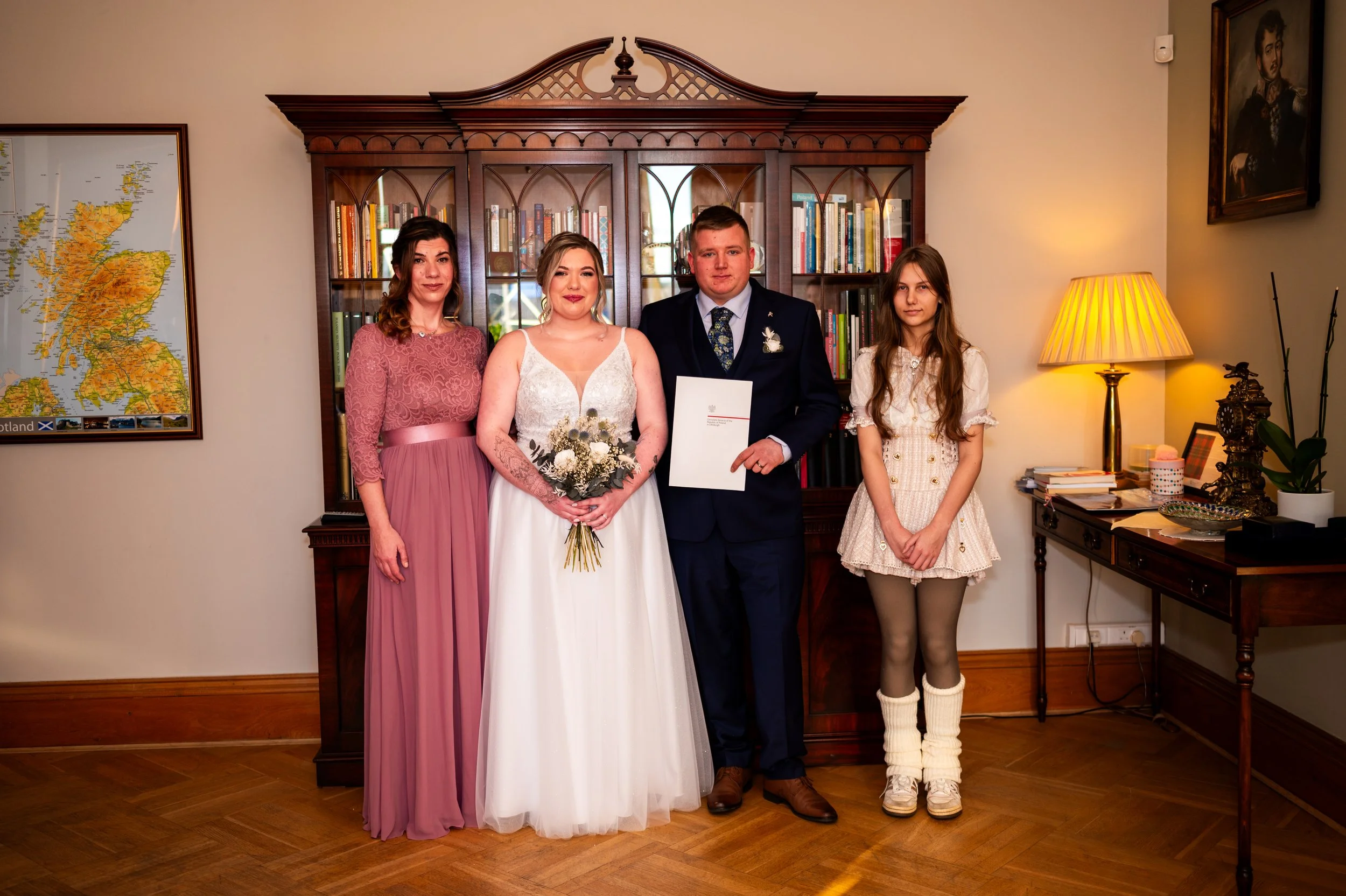 bride groom wedding ceremony family members