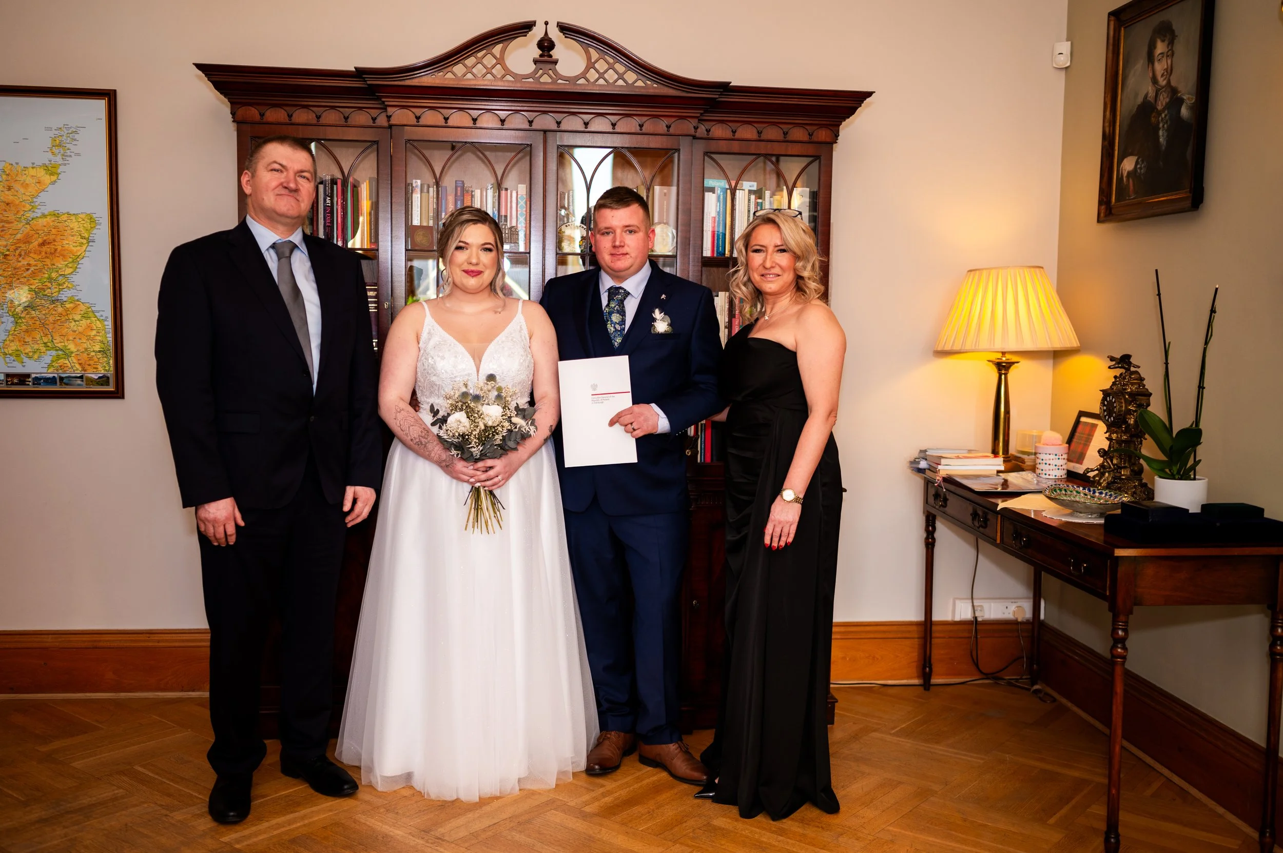 bride groom wedding ceremony family members