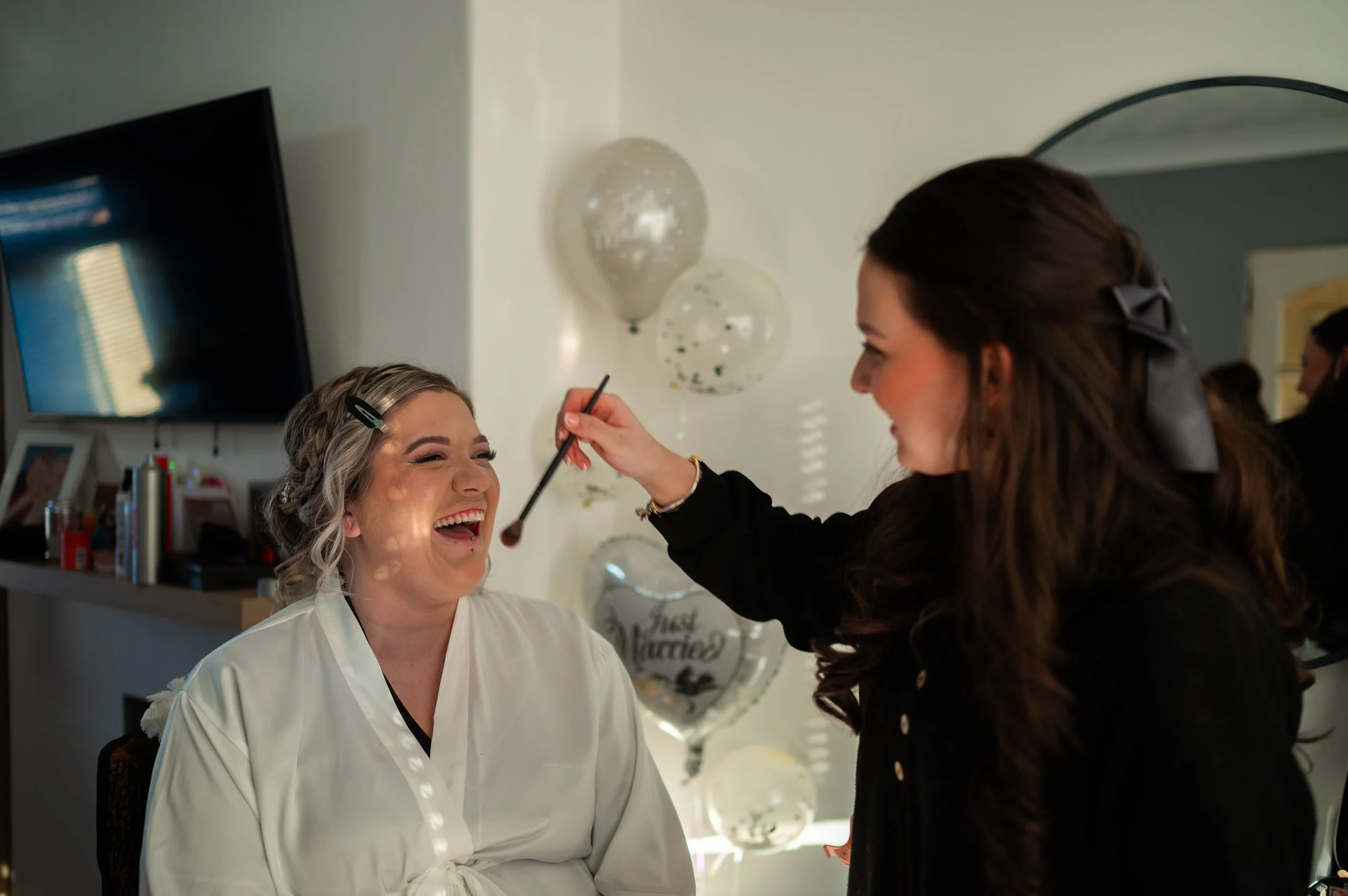 wedding bride preparations make up smiling
