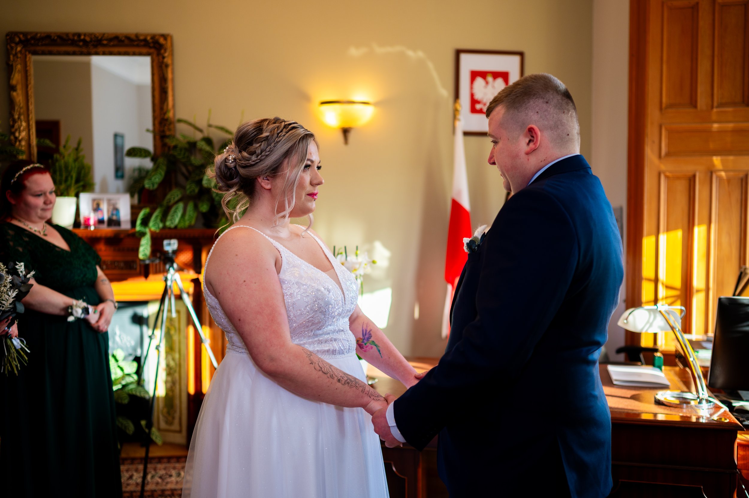 bride groom wedding ceremony looking at each other love
