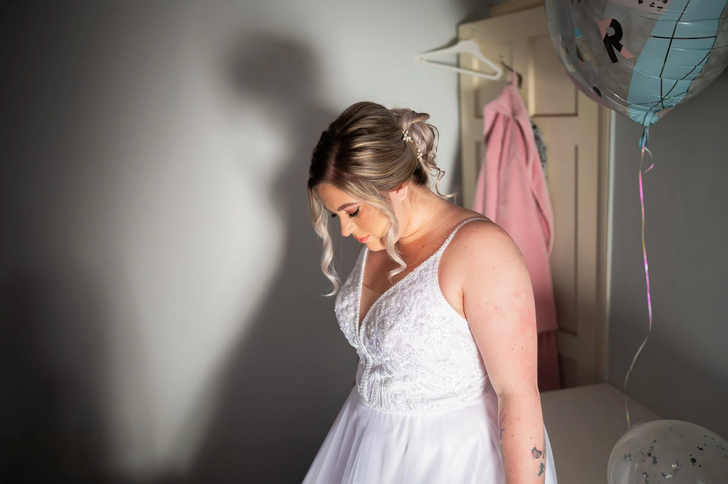 wedding bride preparations dress