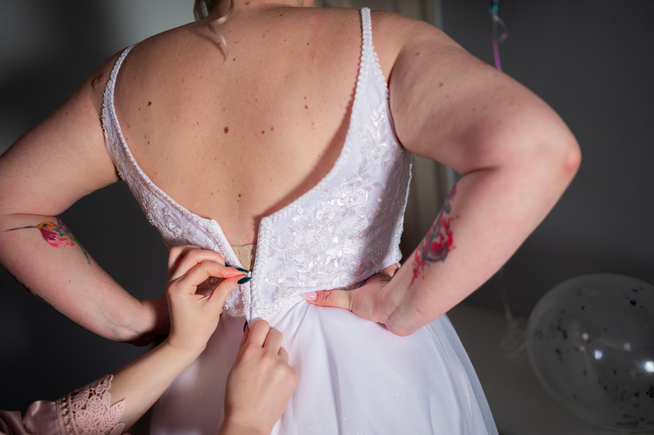 wedding bride preparations dress