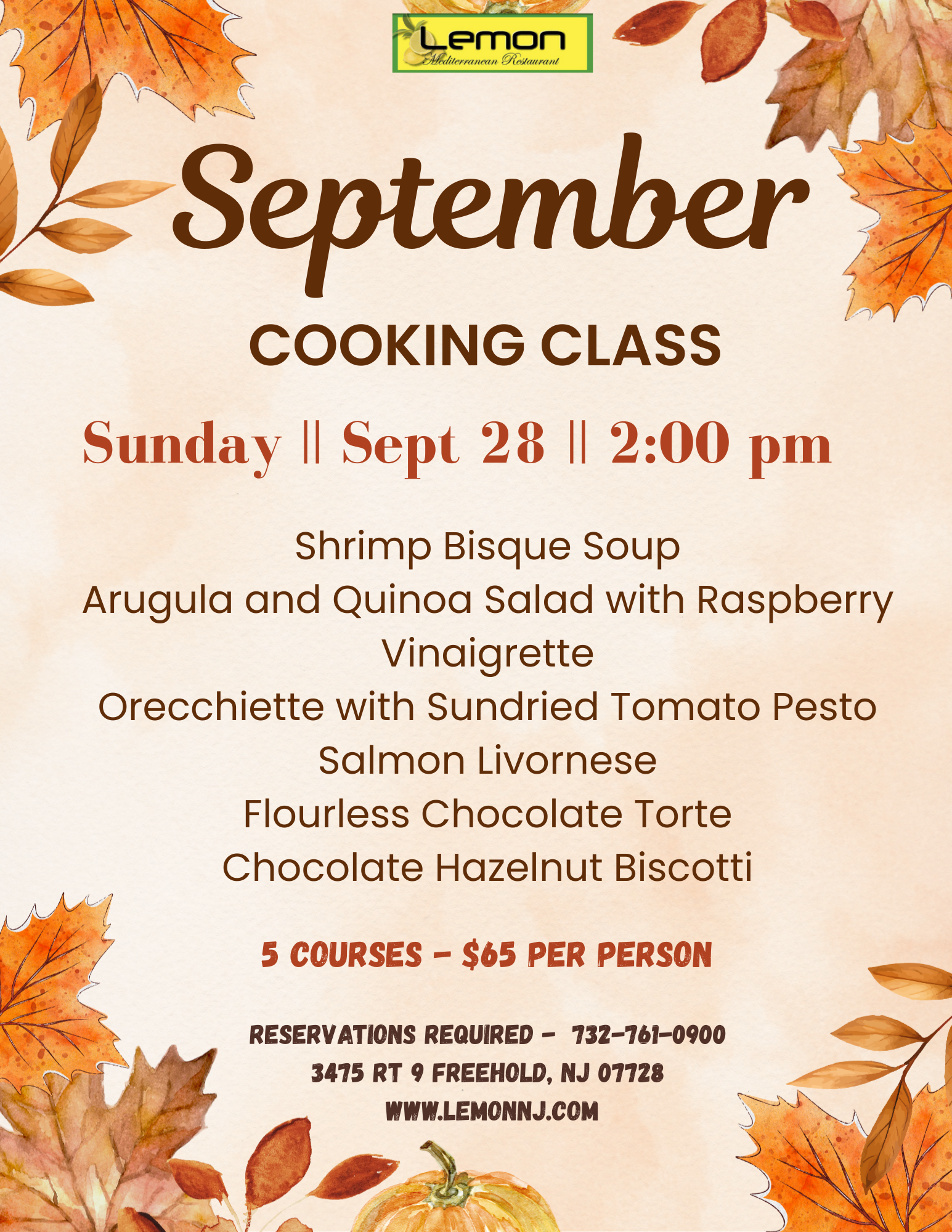SEPTEMBER COOKING CLASS