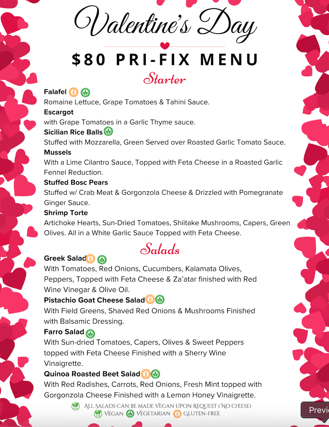 VALENTINE'S DAY MENU