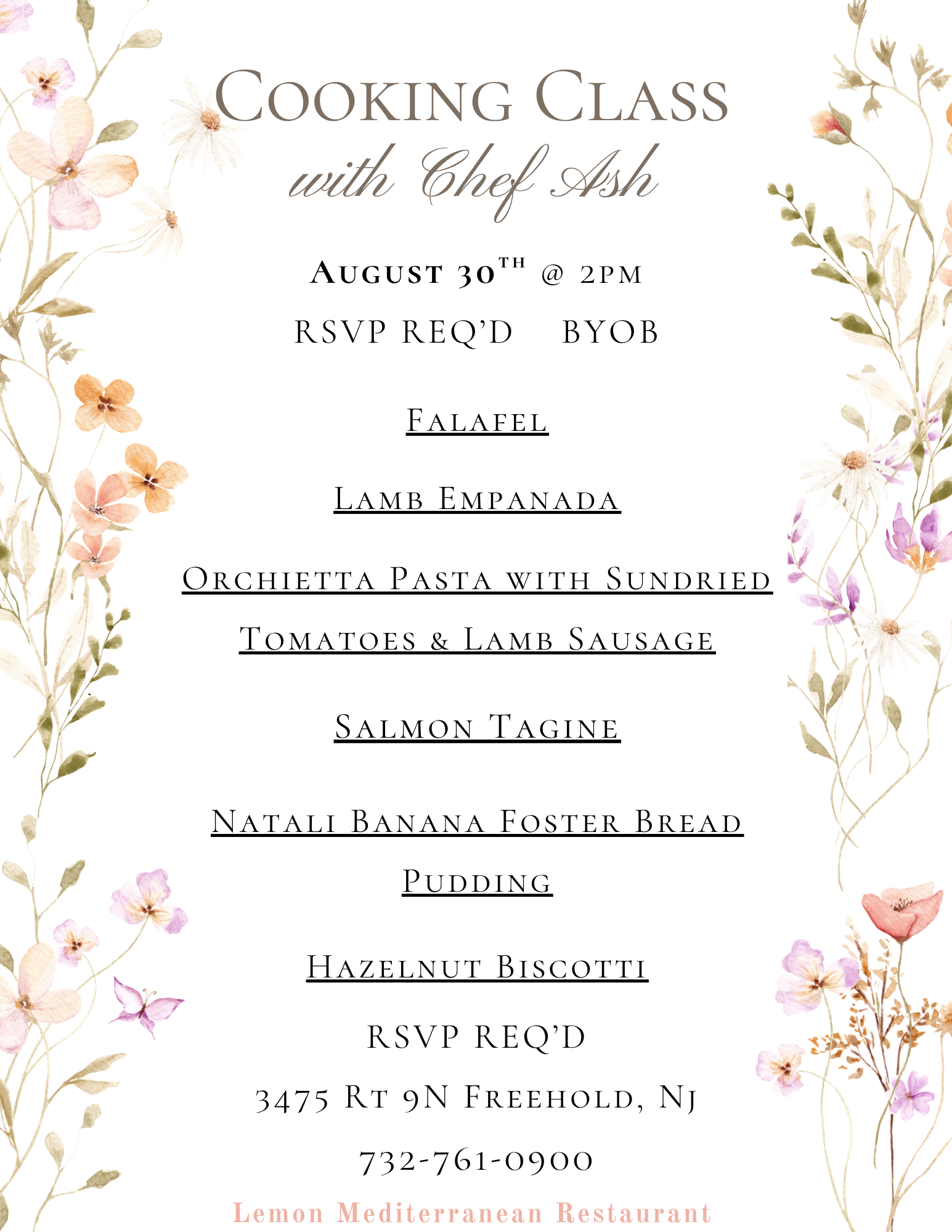 AUGUST COOKING CLASS