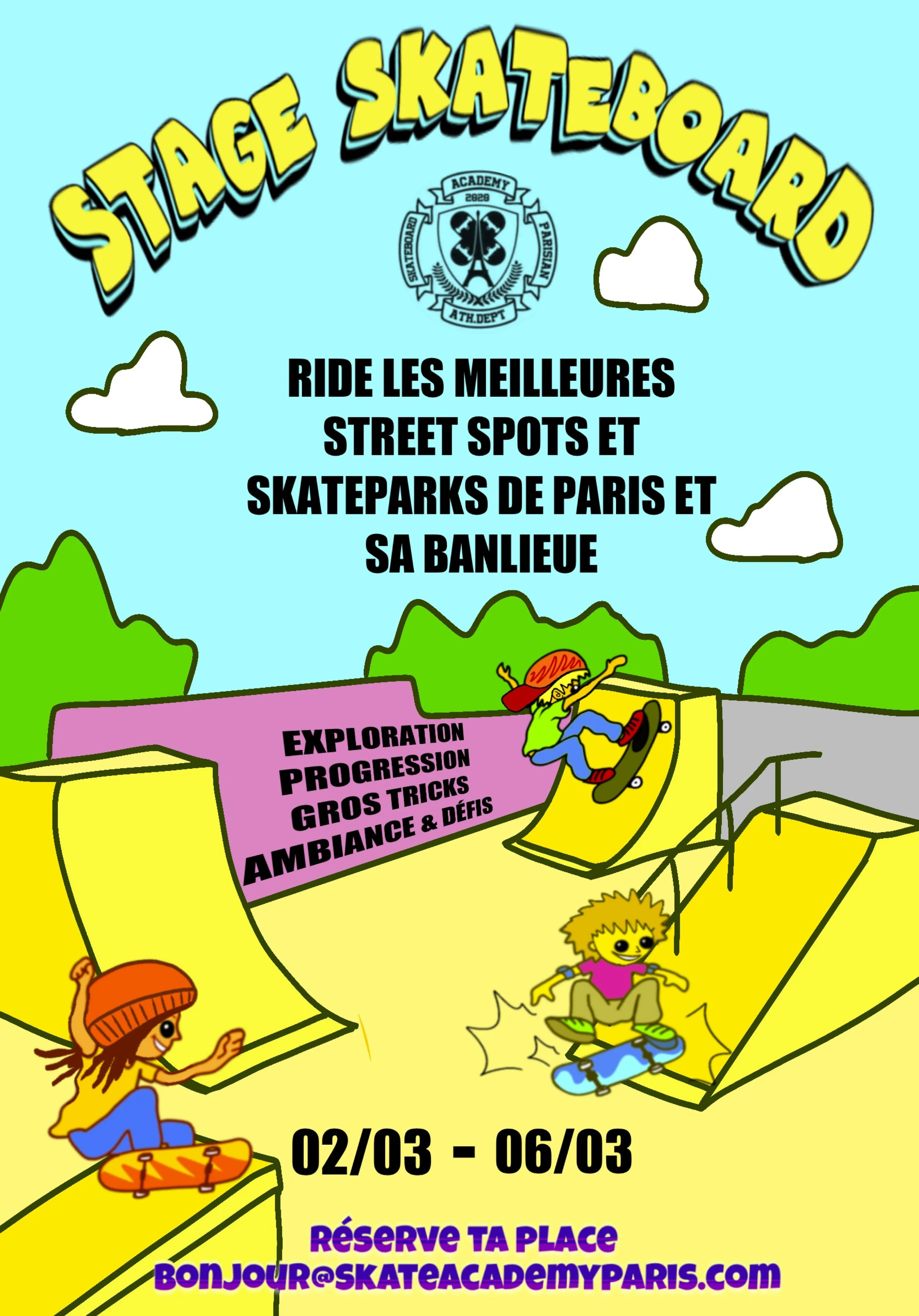 Stage skateboard mars 2025 vacances hiver paris
