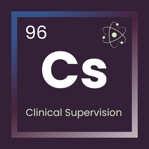 Stylized graphic featuring the element "Cx" for Clinical Supervision, atomic number 96, with an atomic symbol in the top corner.