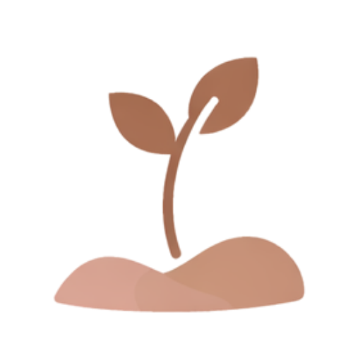 A stylized illustration of a young plant sprouting from the soil with three leaves and a purple background.