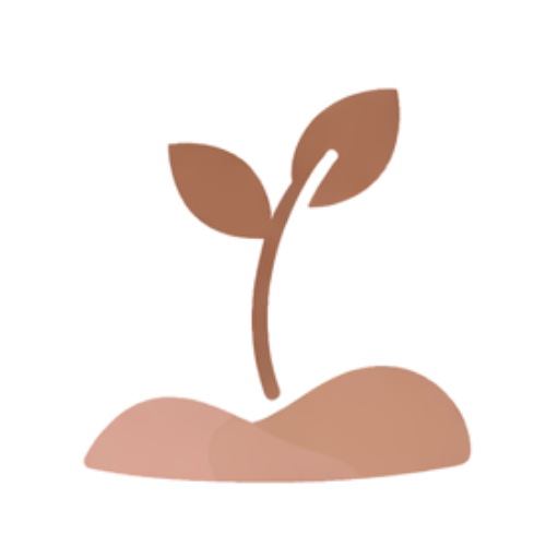 A simple illustration of a small plant with two leaves sprouting from the ground.