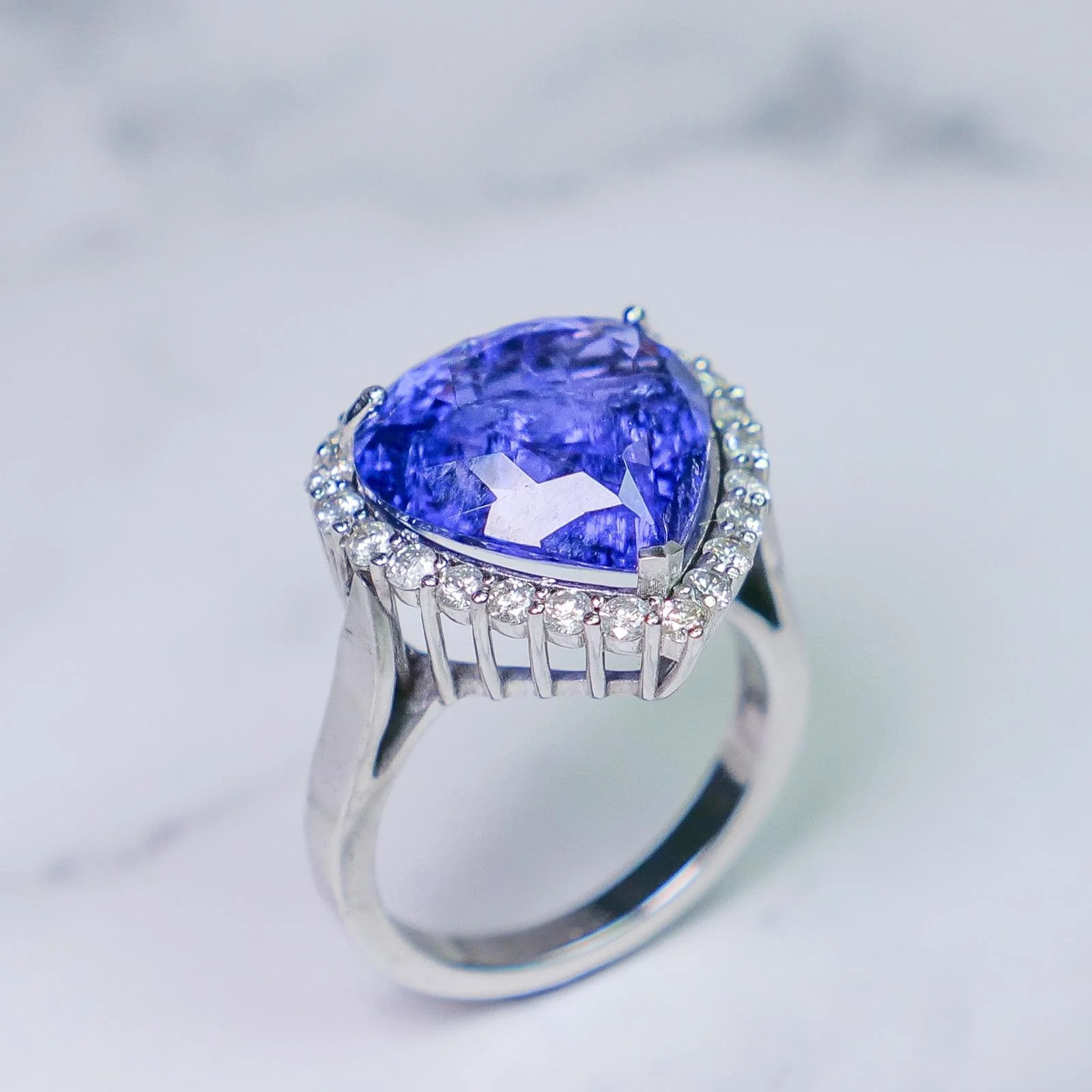 Love Heart Tanzanite and Diamond Ring | 14K White Gold