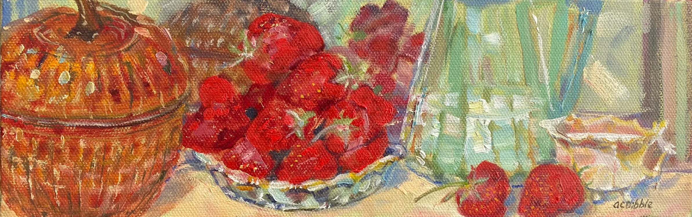Strawberries, 4x12, ooc, $450
