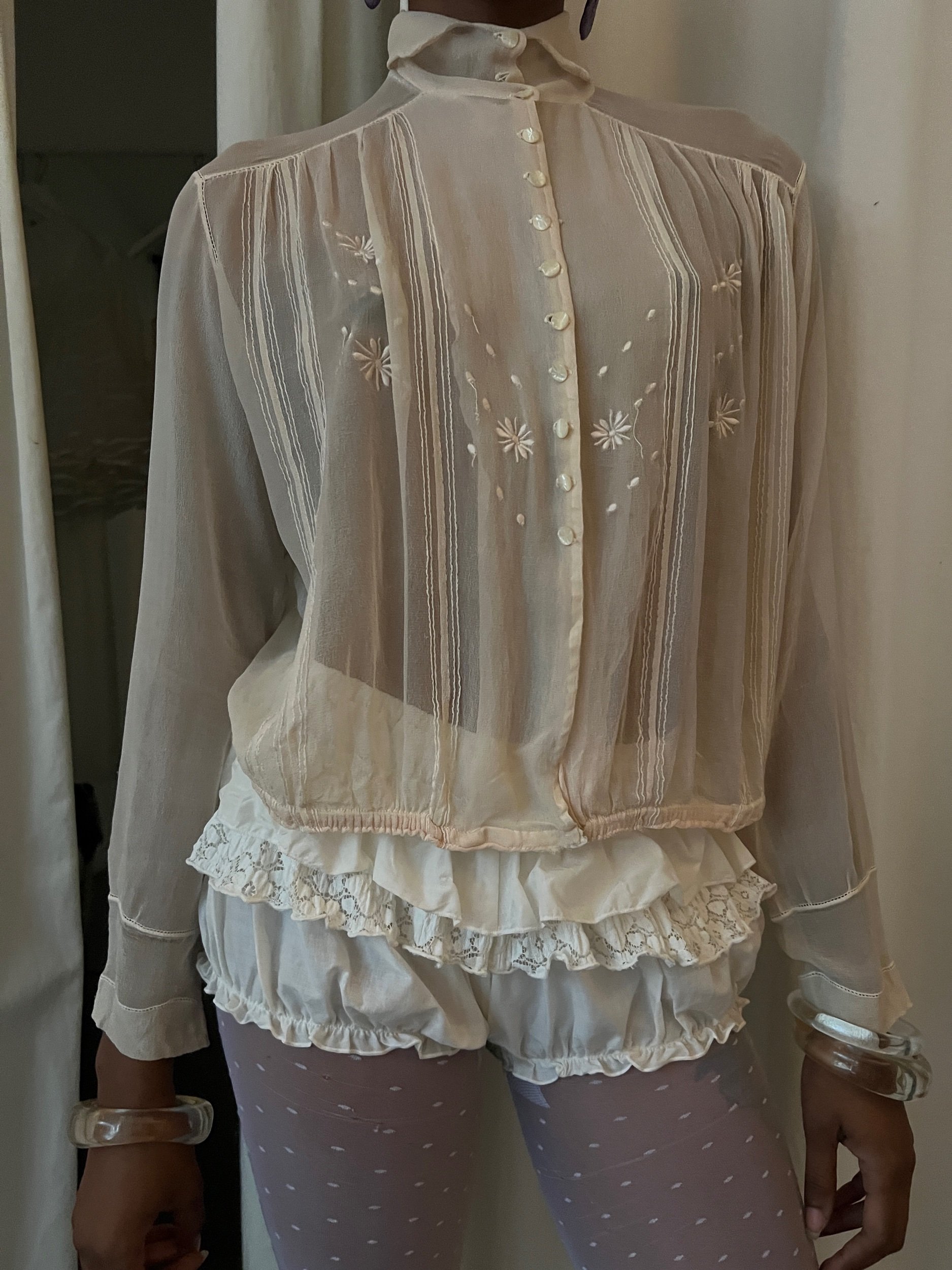 Edwardian Sheer Light Pink Silk Blouse