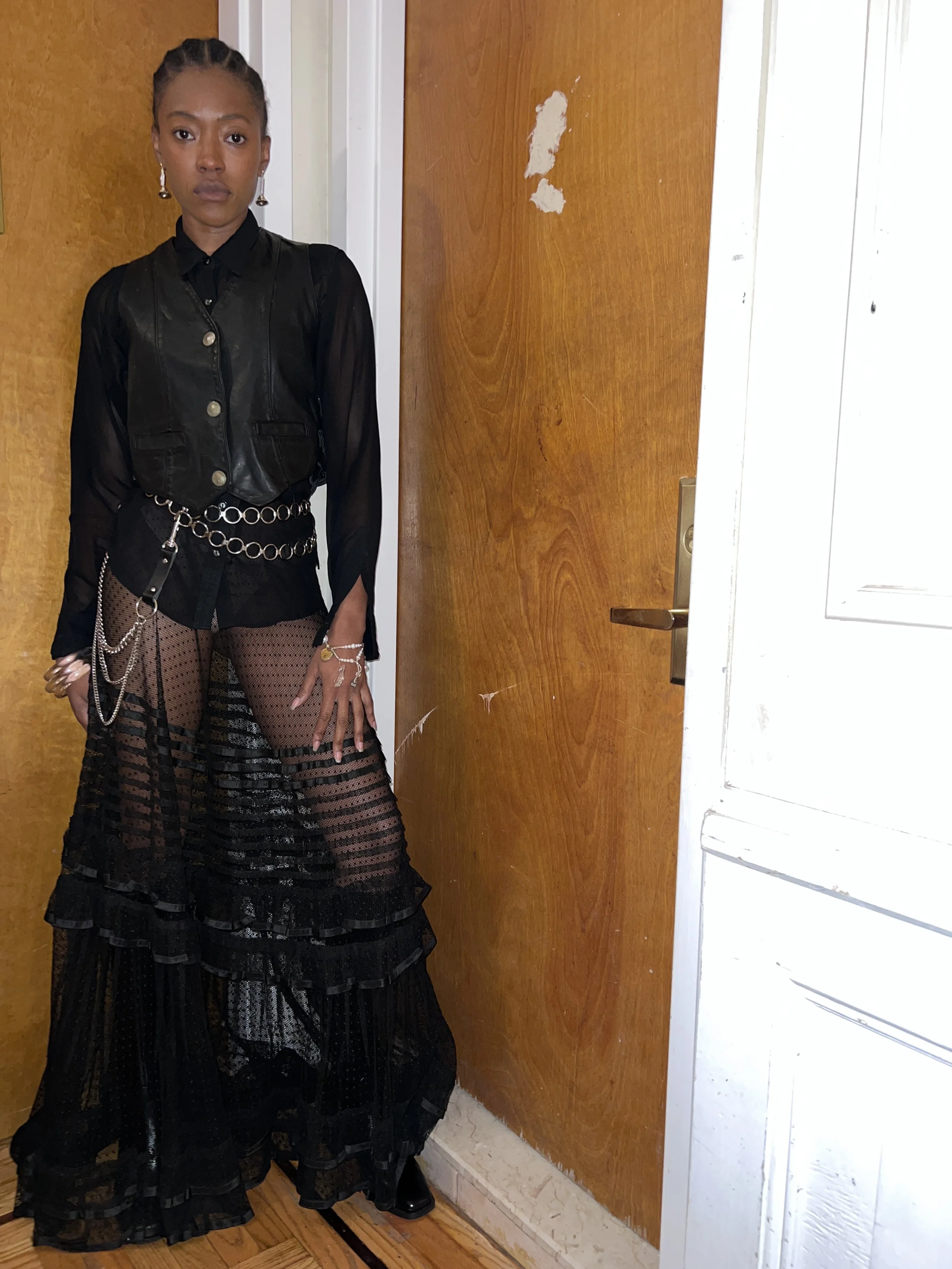 1980s Black Leather Lace Up Vest