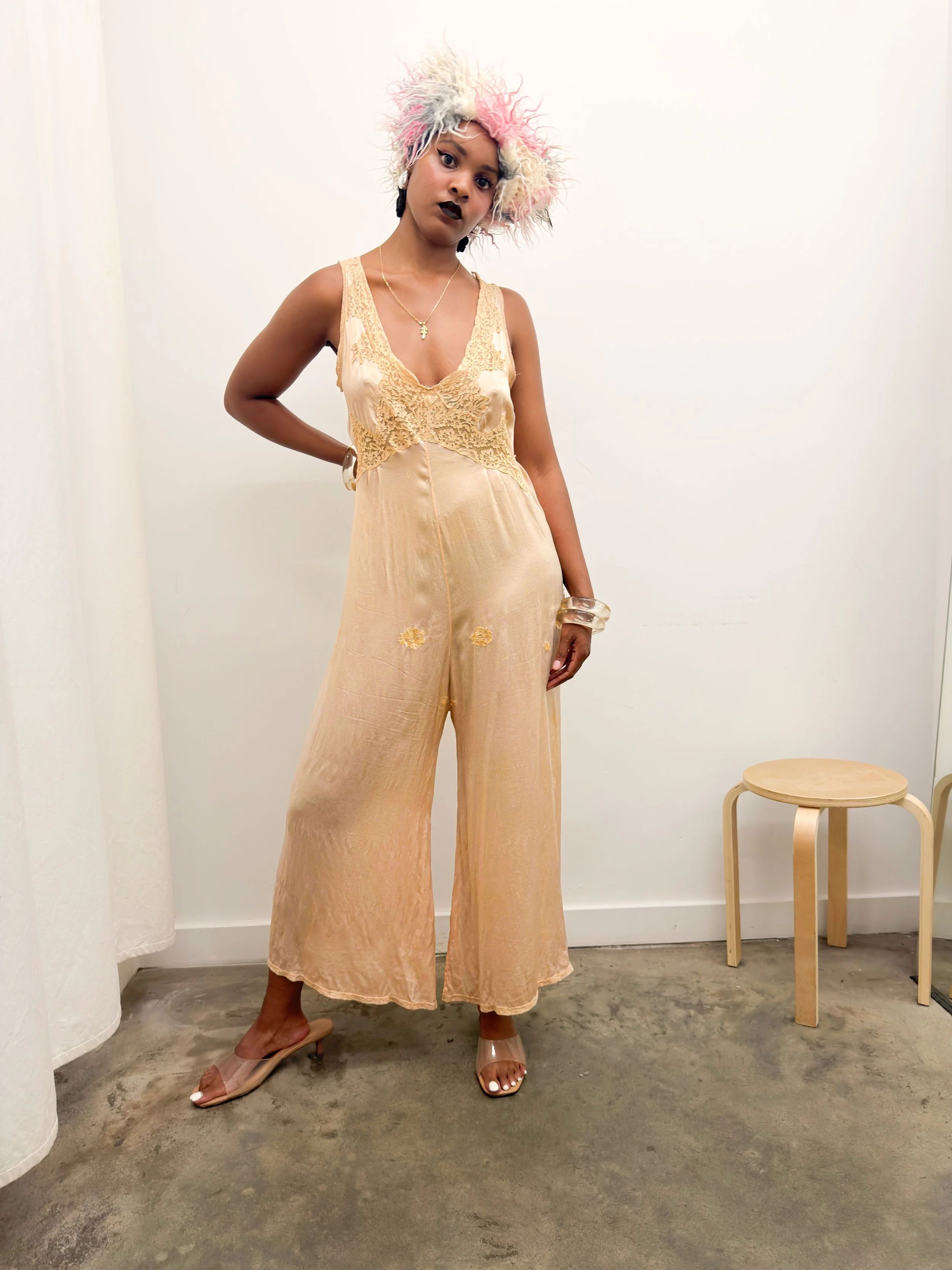 1920s Peach Silk Jumpsuit