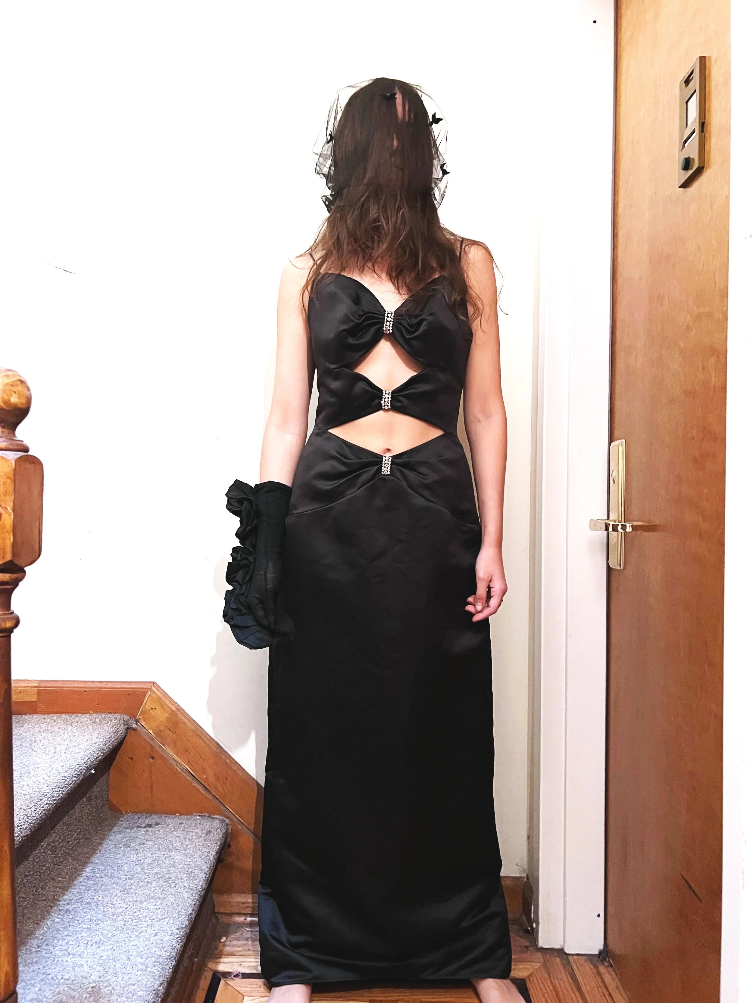 1980s Black Satin Cut Out Gown