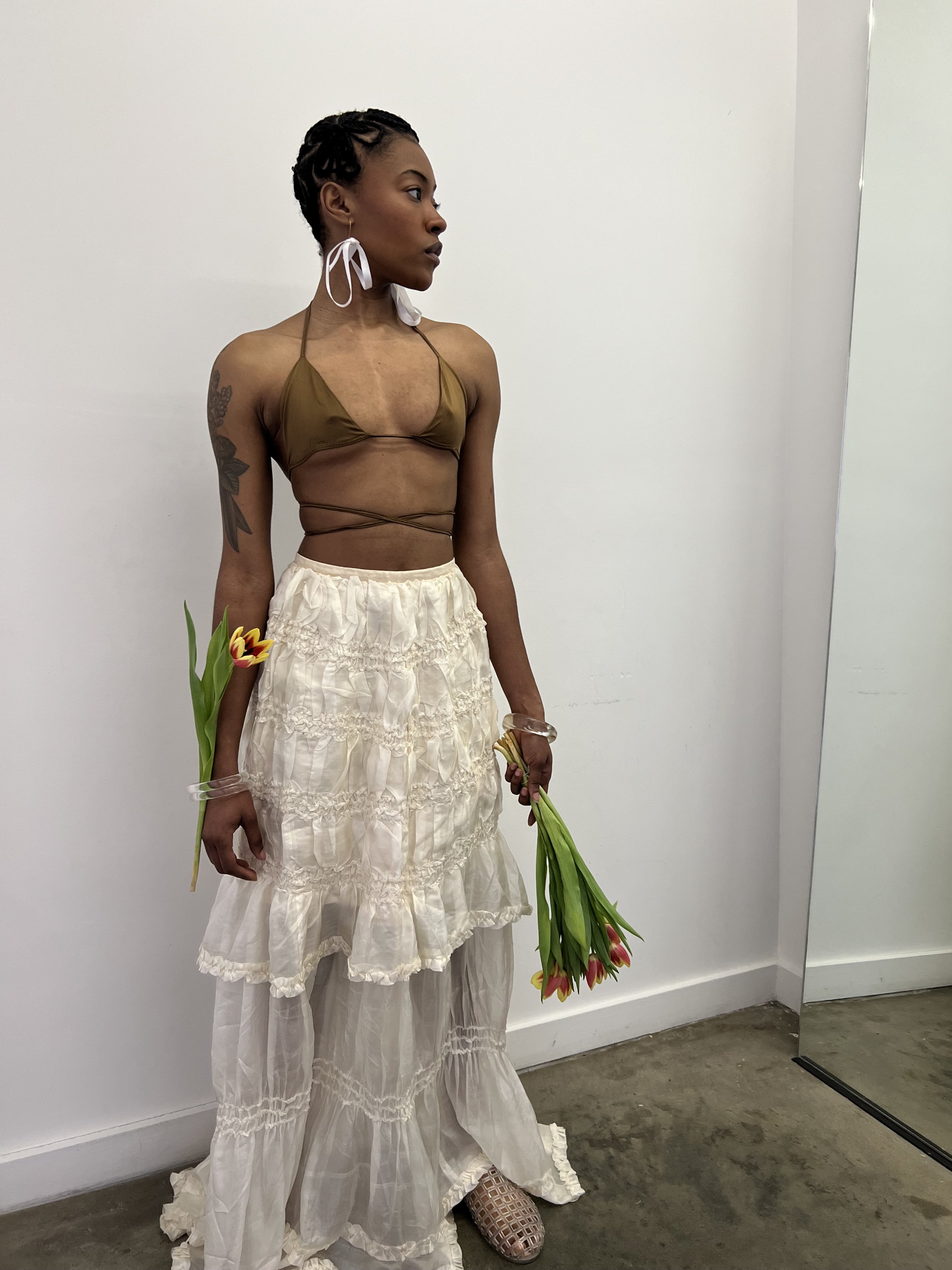 Edwardian Cream Silk Ruffle Skirt