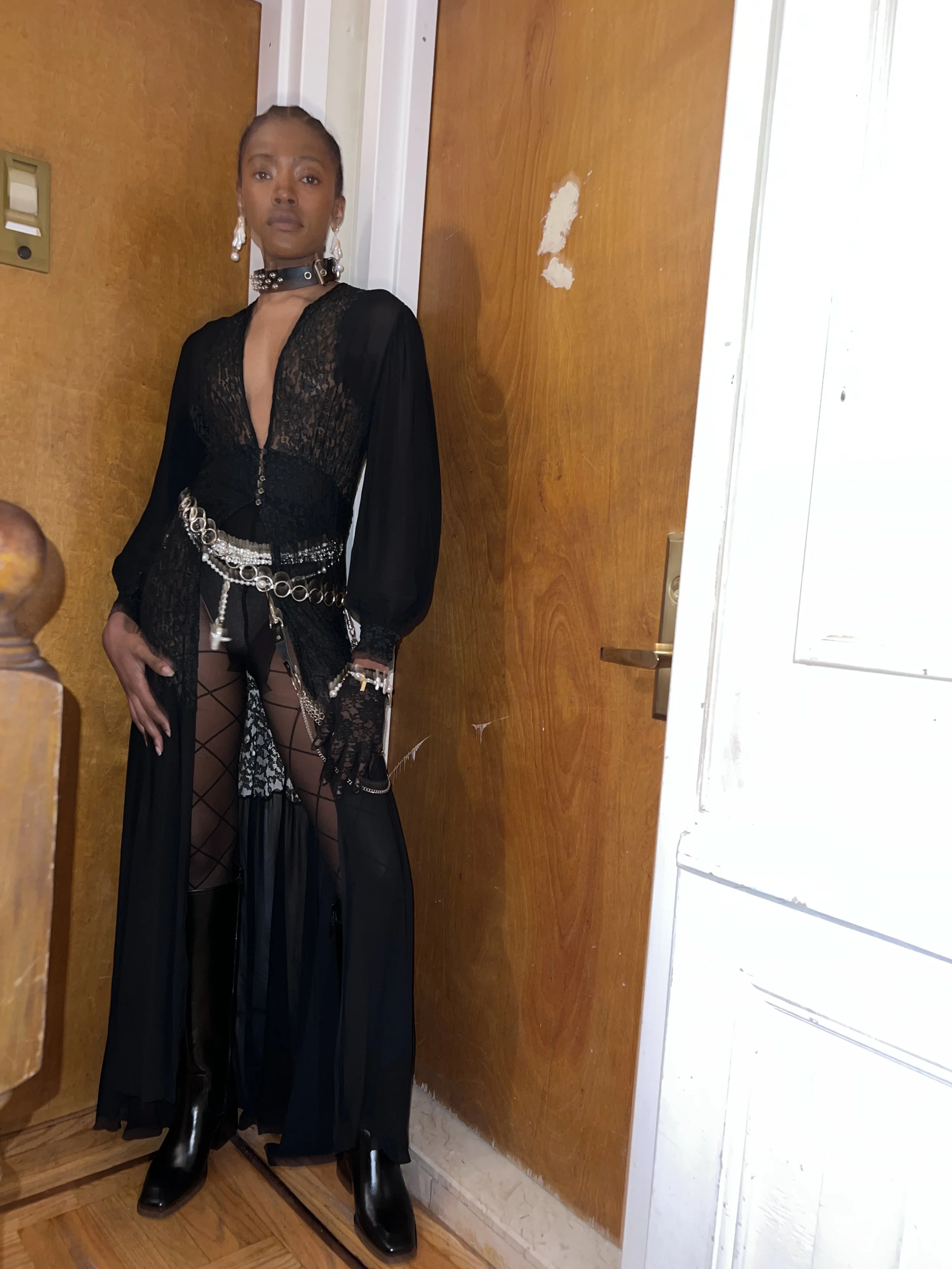 1930s Black Lace Inset Dressing Gown