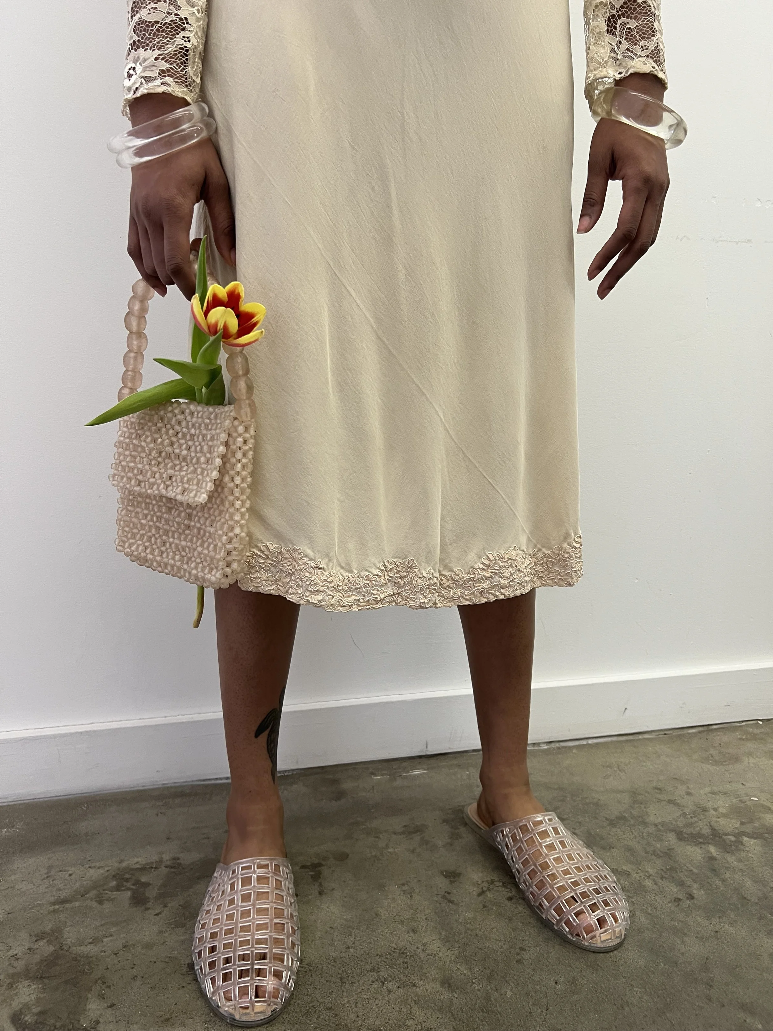 1940s Cream Silk Midi Skirt
