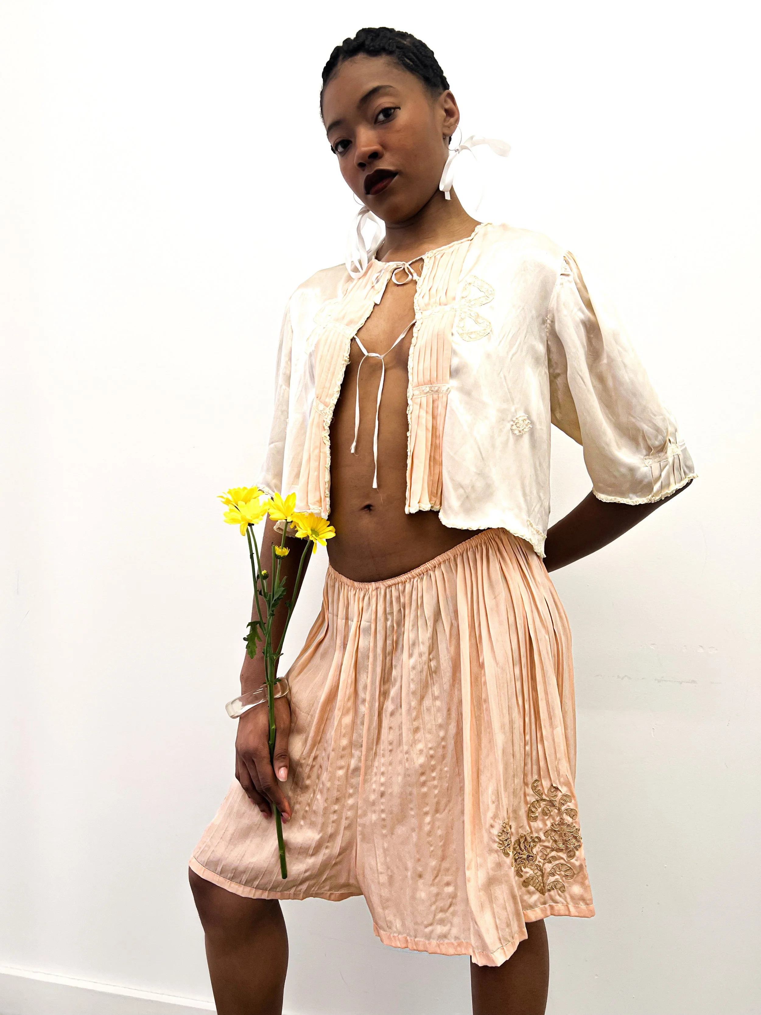 1920s Pleated Silk Shorts