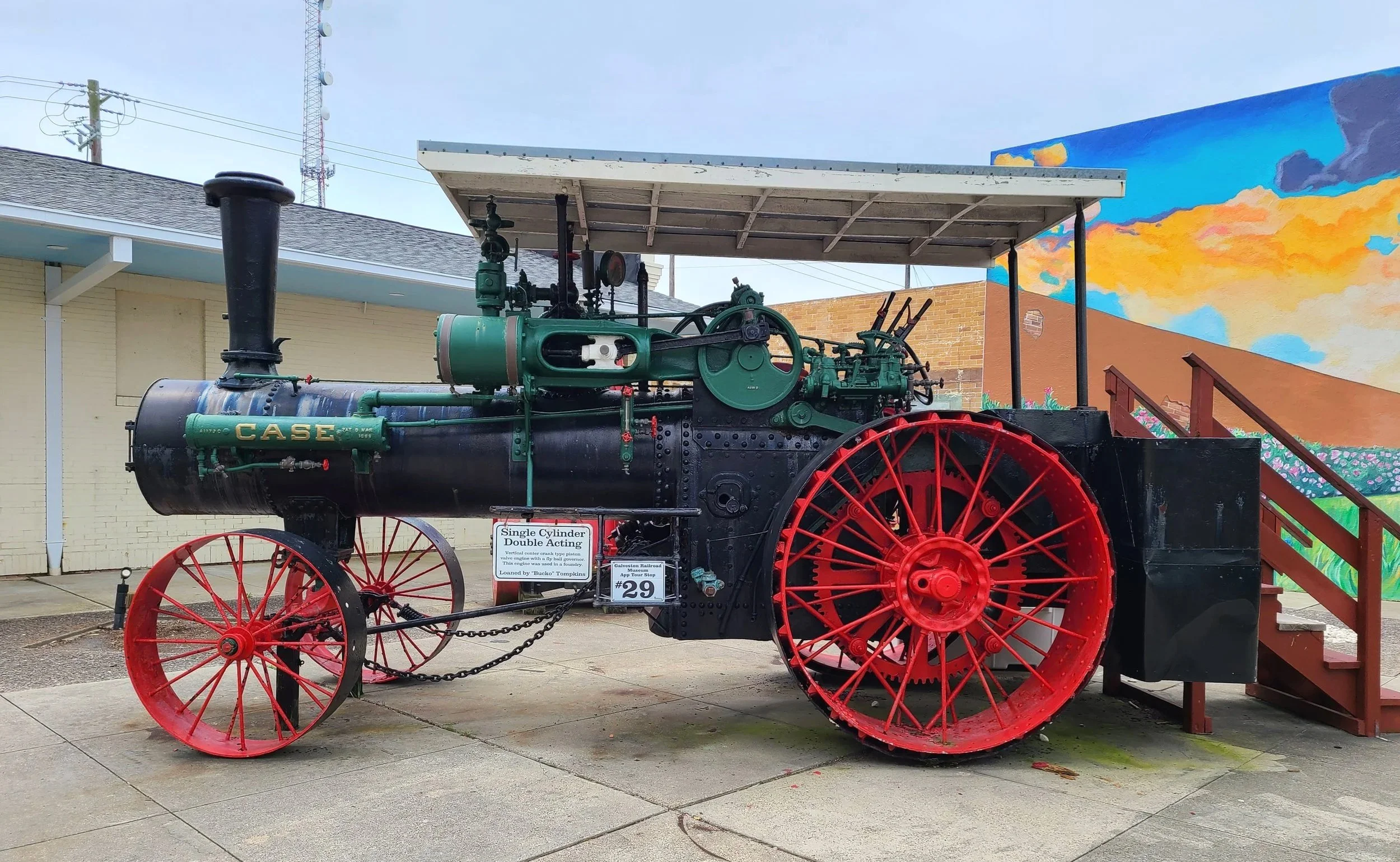 Historic Case steam engine on display at the Galveston Railroad Museum in Galveston, Texas near the cruise port