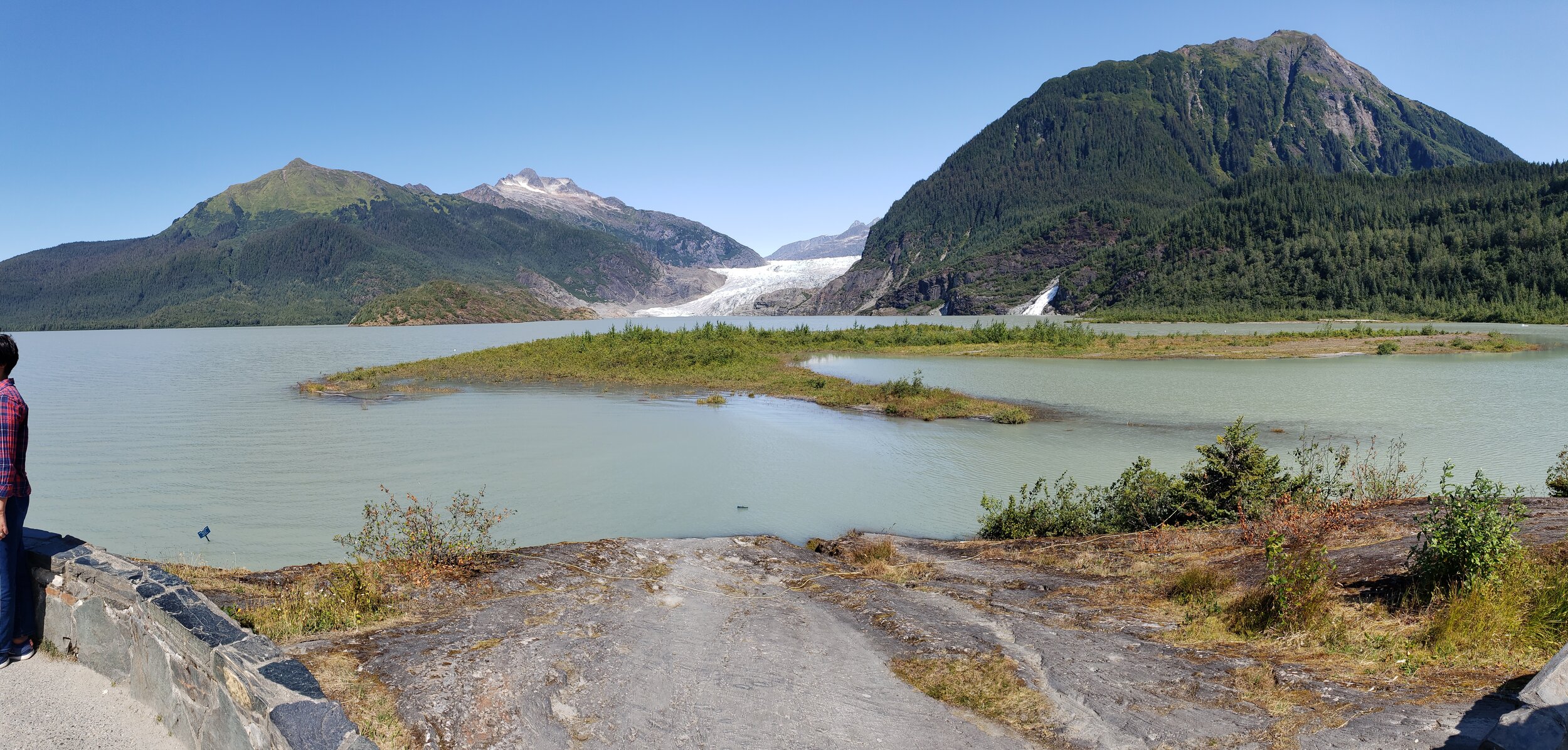 Mendenhall Glacier and Nugget Falls near Juneau, Alaska, a popular cruise port excursion with lake and mountain views