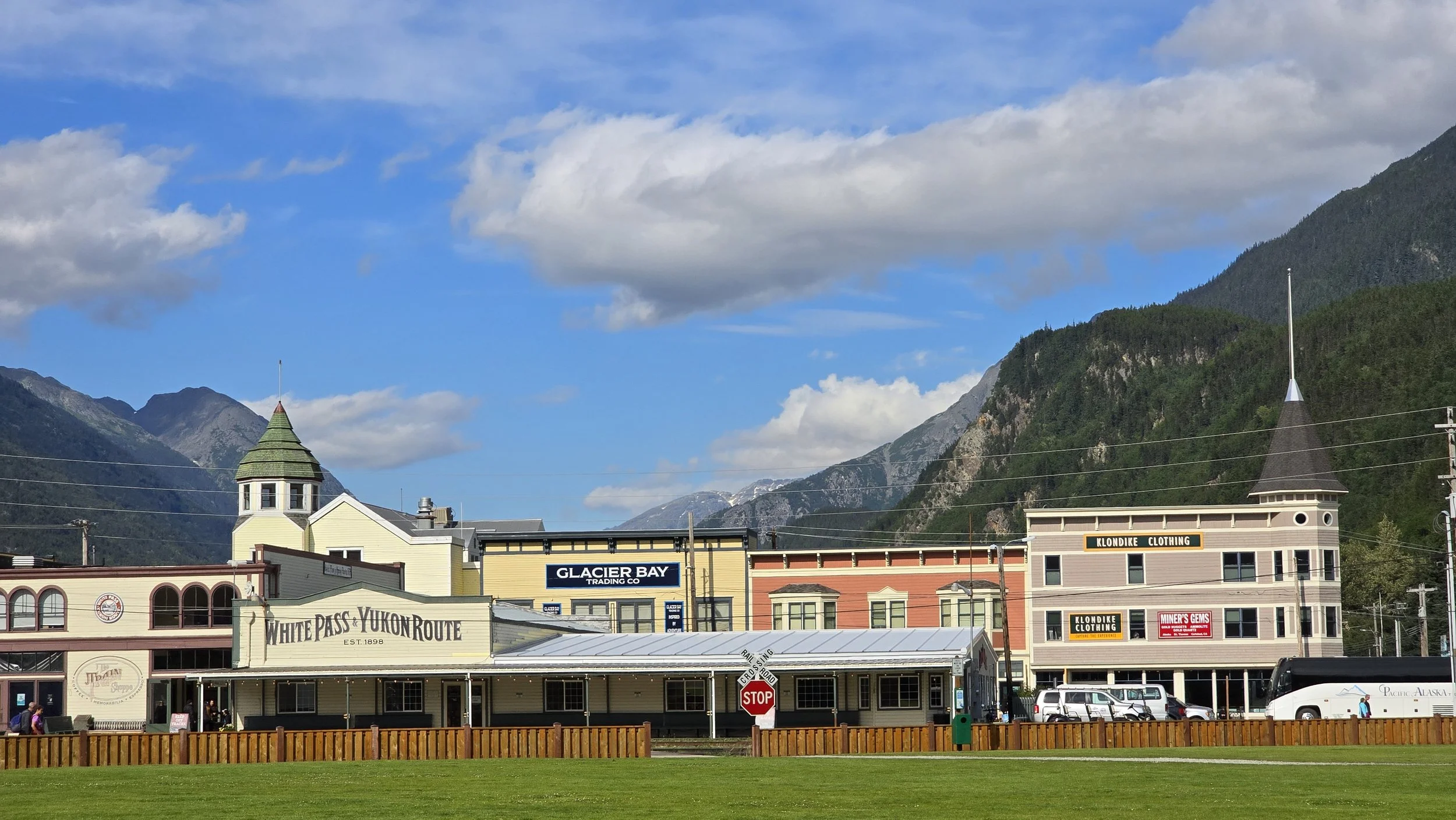 Downtown Skagway, Alaska near the White Pass & Yukon Route Railway Depot and cruise port