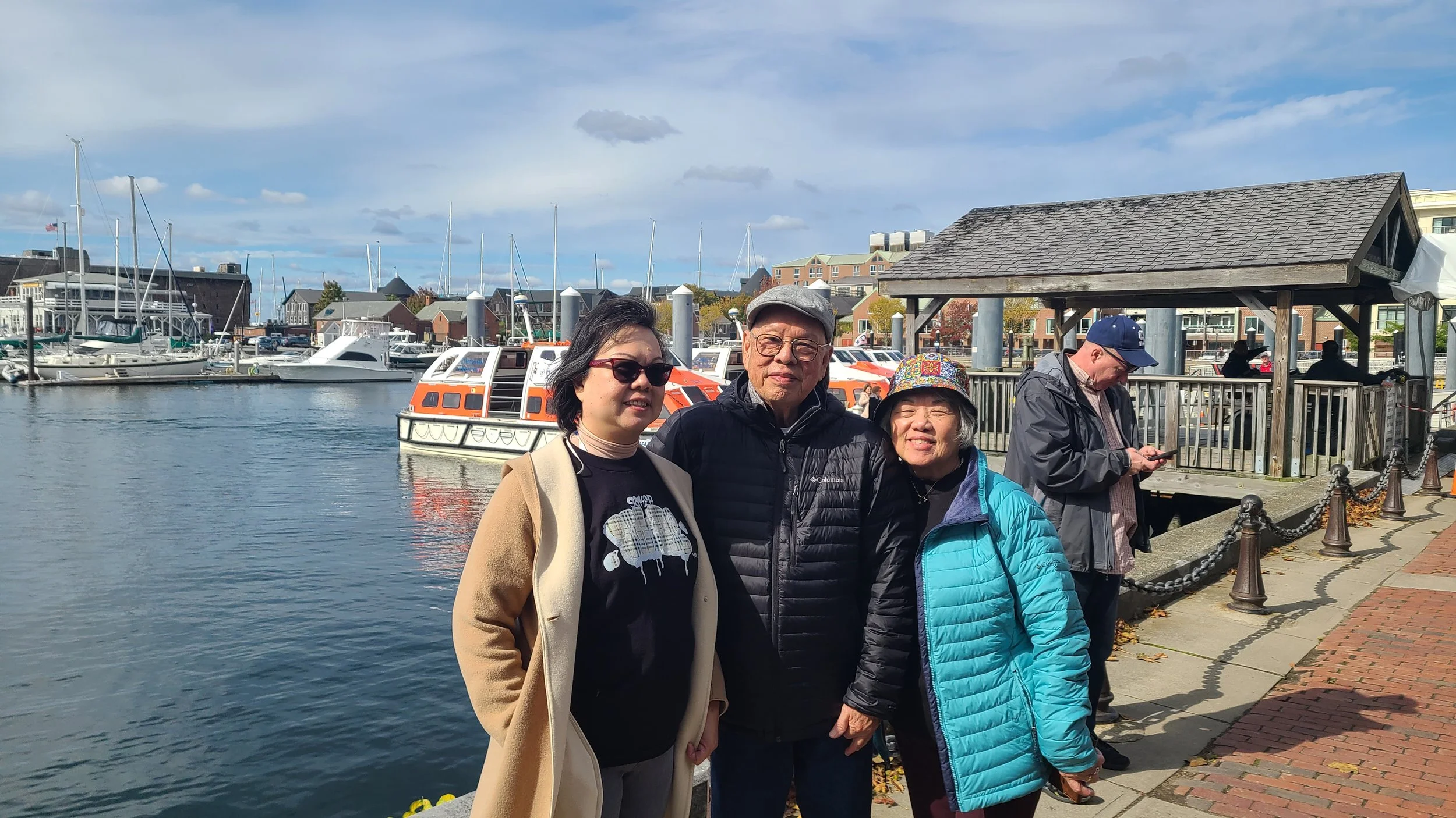 Cruise passengers arriving by tender boat at Perrotti Park Tender Pier in downtown Newport, Rhode Island