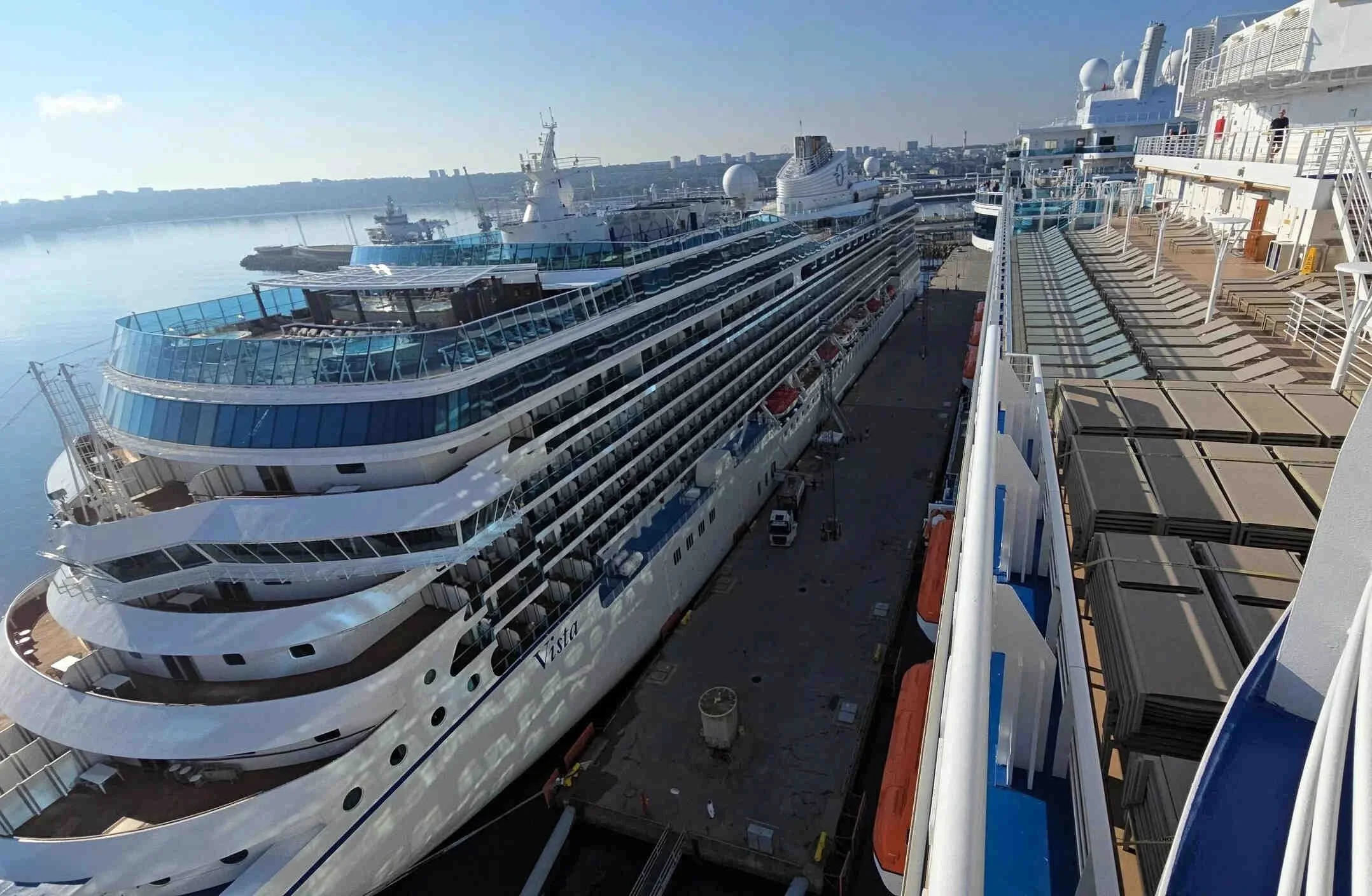 A view of another cruise ship when docking at Vanasadam (Tallinn Cruise Terminal)