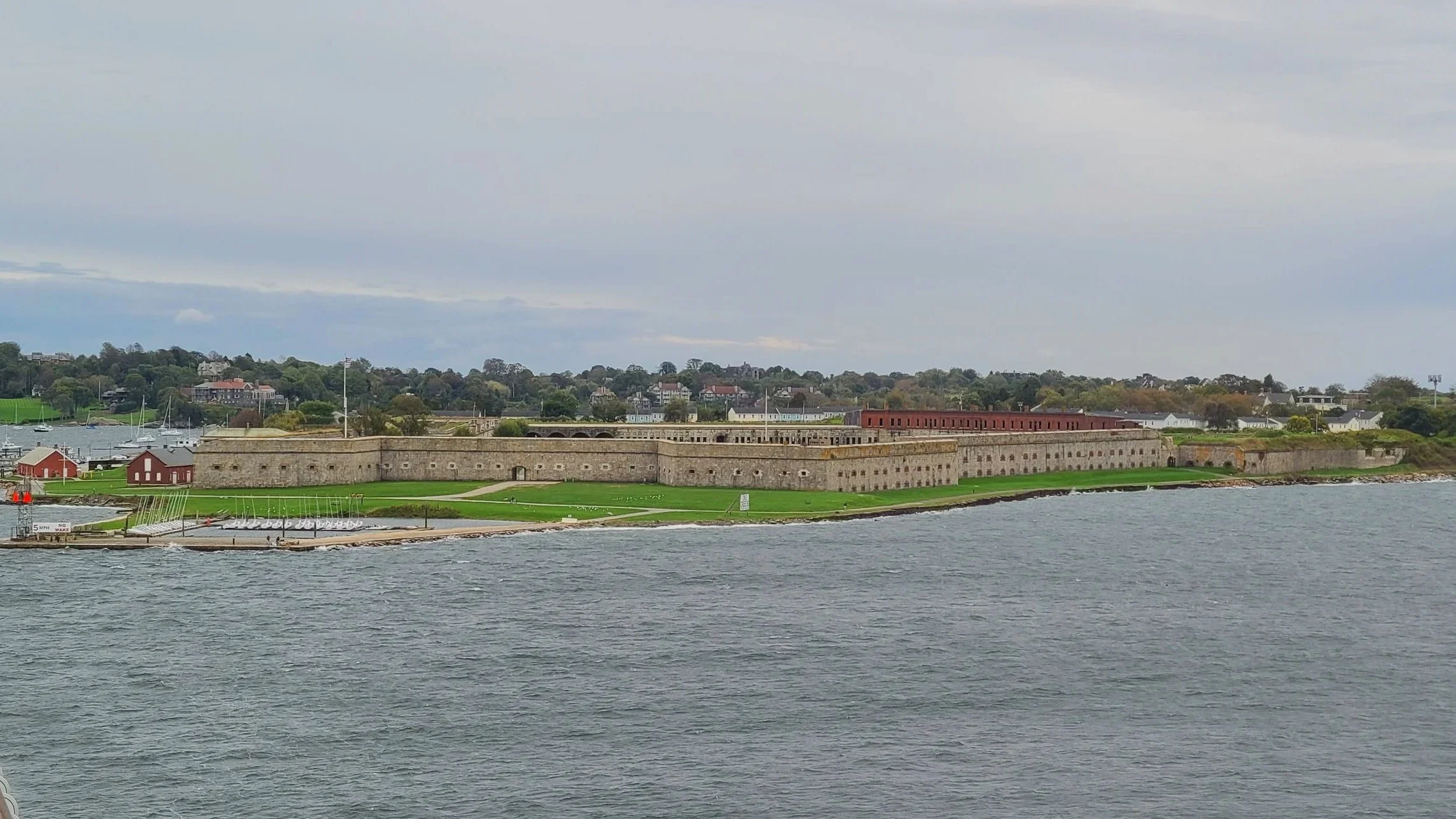 Fort Adams State Park at the entrance to Newport Harbor in Newport, Rhode Island, viewed from the water near the cruise port