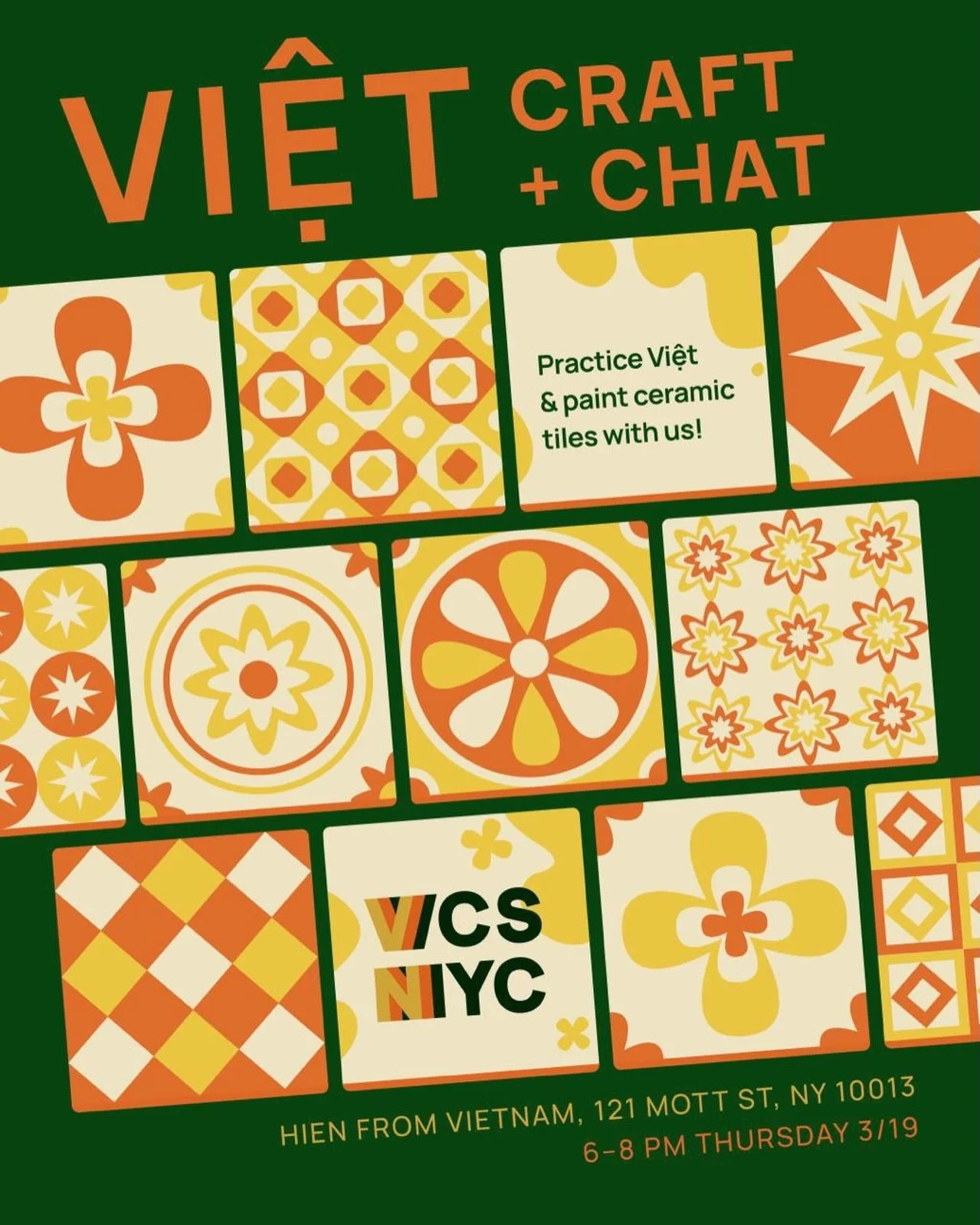 Tập tiếng Việt and get crafty at Hien From Vietnam! ✨☕️ Our next Craft &amp; Chat is about ceramic tile decorating! Come design and paint your own tile while chatting in Vietnamese. All materials will be provided, and no experience is needed. Space i