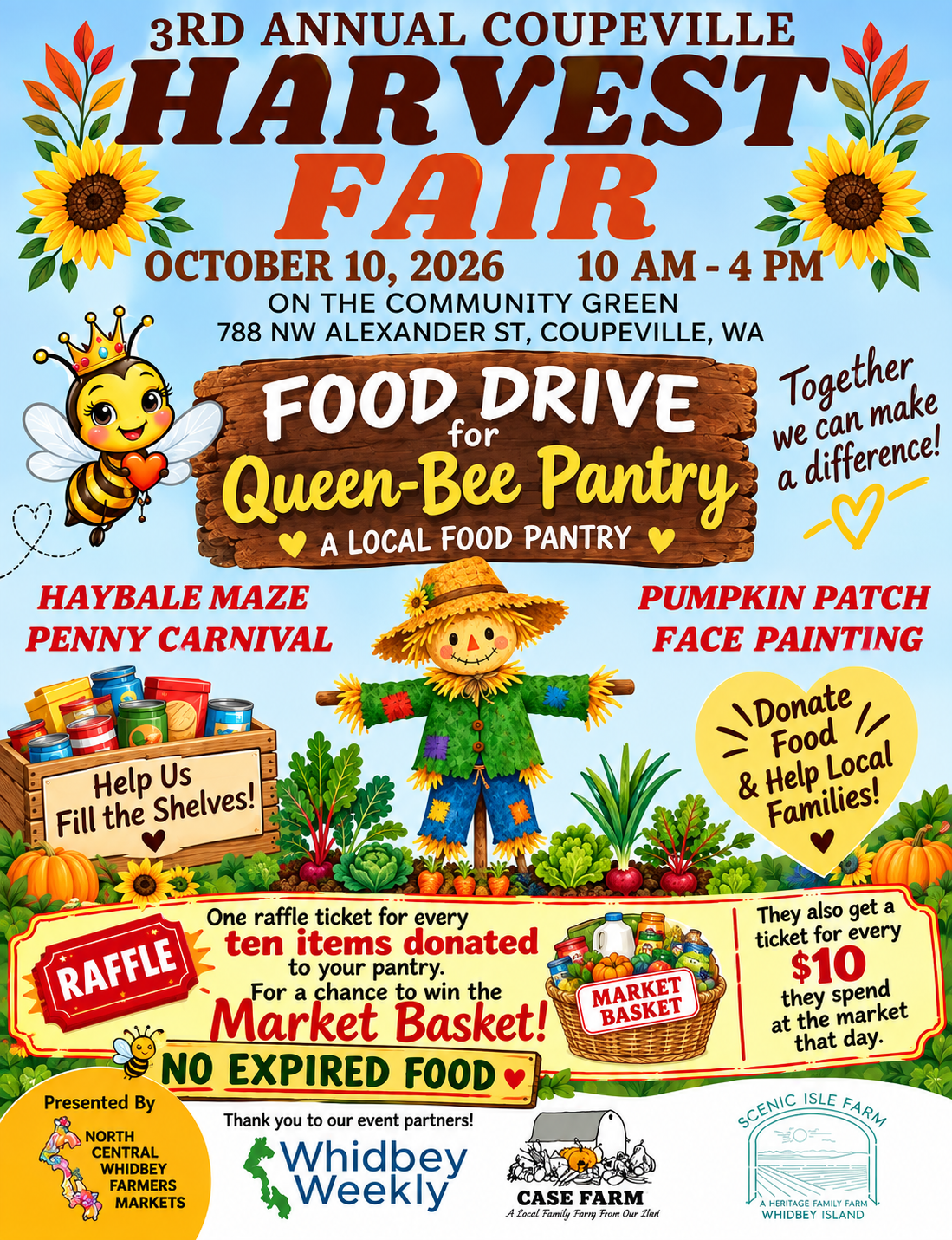 3rd Annual Coupeville harvest Fair and Queen-Bee Pantry non perishable Food Drive